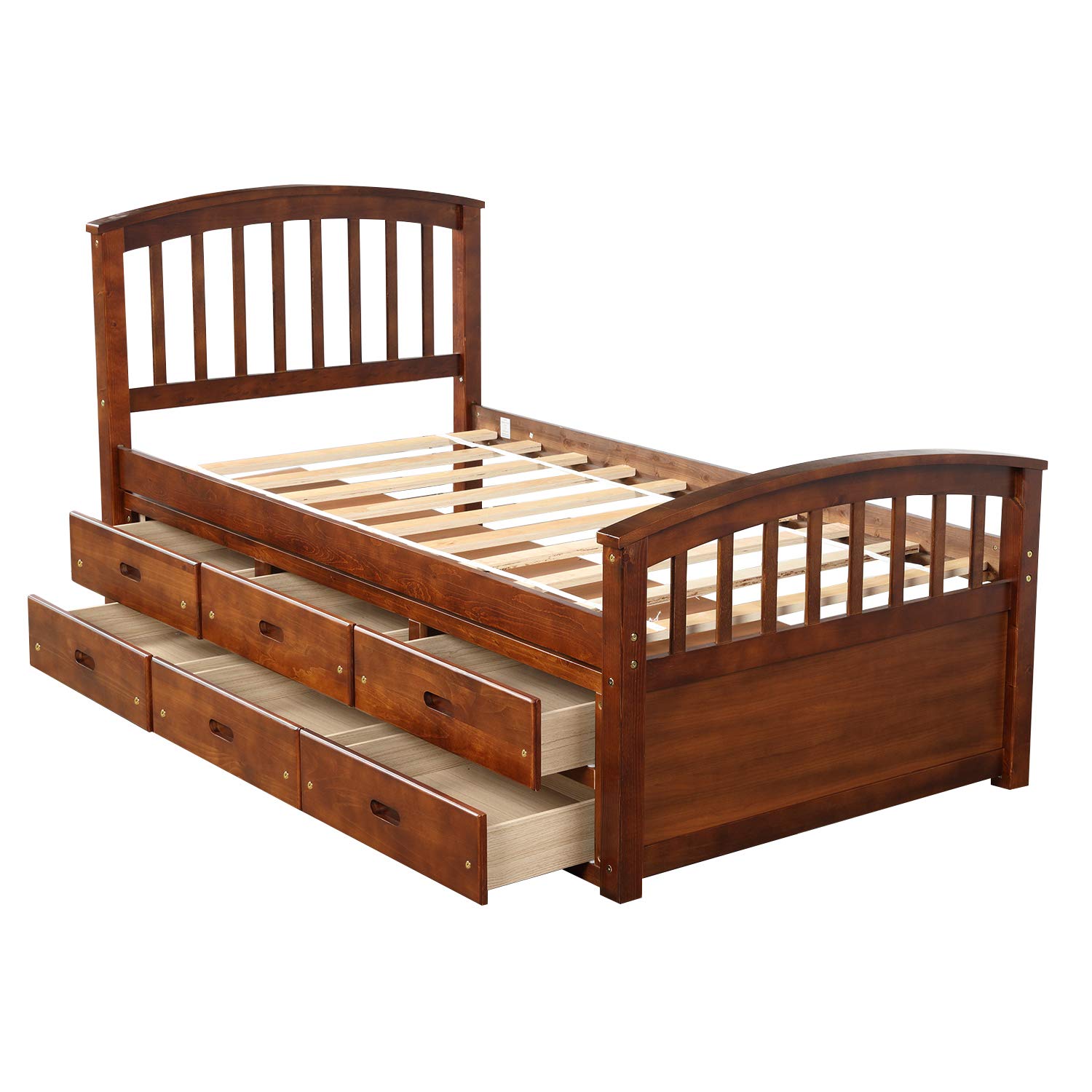 Merax Twin Daybed with 6 Drawers - Wooden Twin Size Platform Storage Bed Frame, No Box Spring Needed, Walnut Finish - Perfect for Guest Rooms, Dormitories & Small Space Living