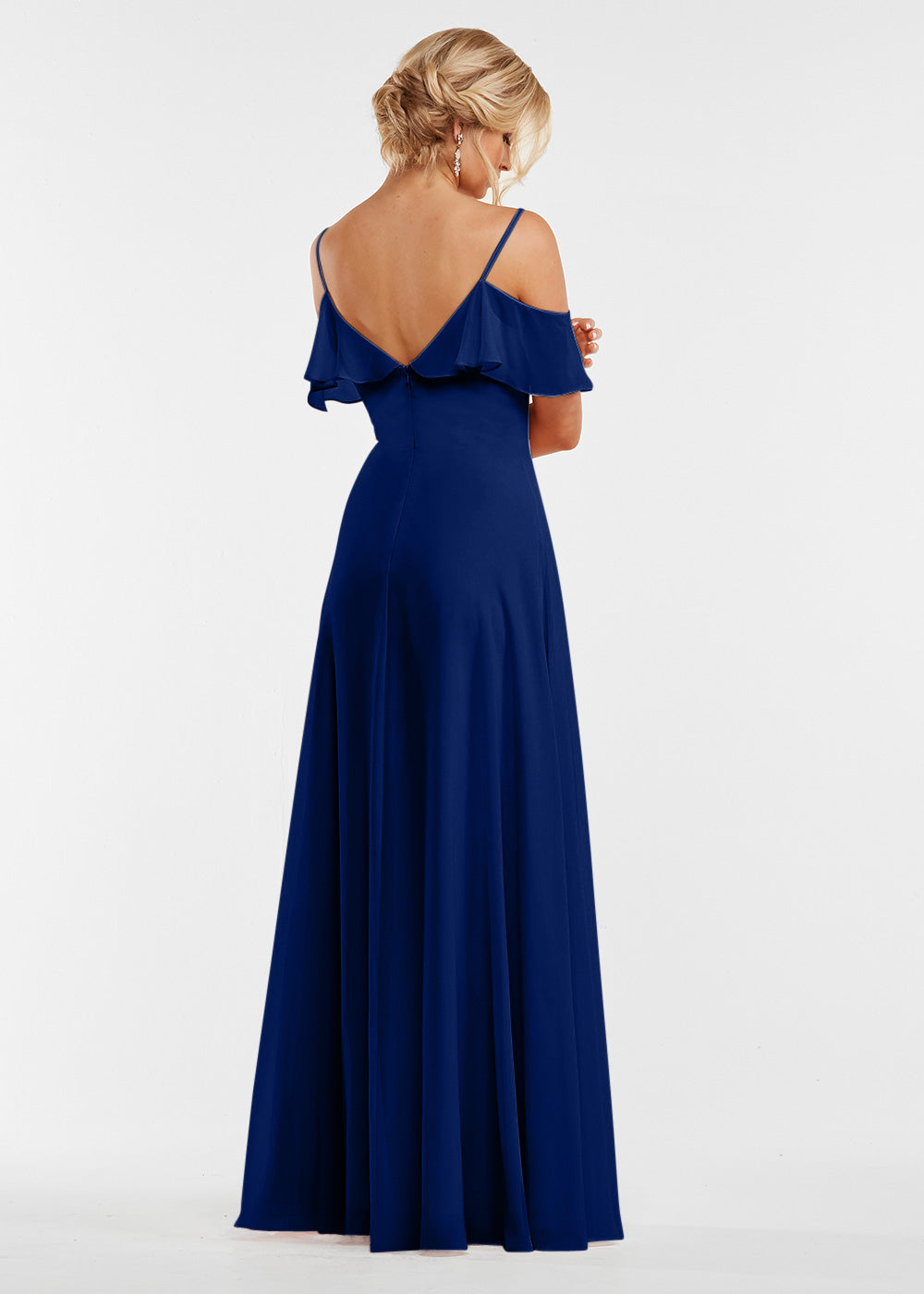 Elegant 83013 Stretch Chiffon Off-The-Shoulder A-Line Bridesmaid Dress with Ruffles - Perfect for Weddings, Prom, Formal Events & Special Occasions