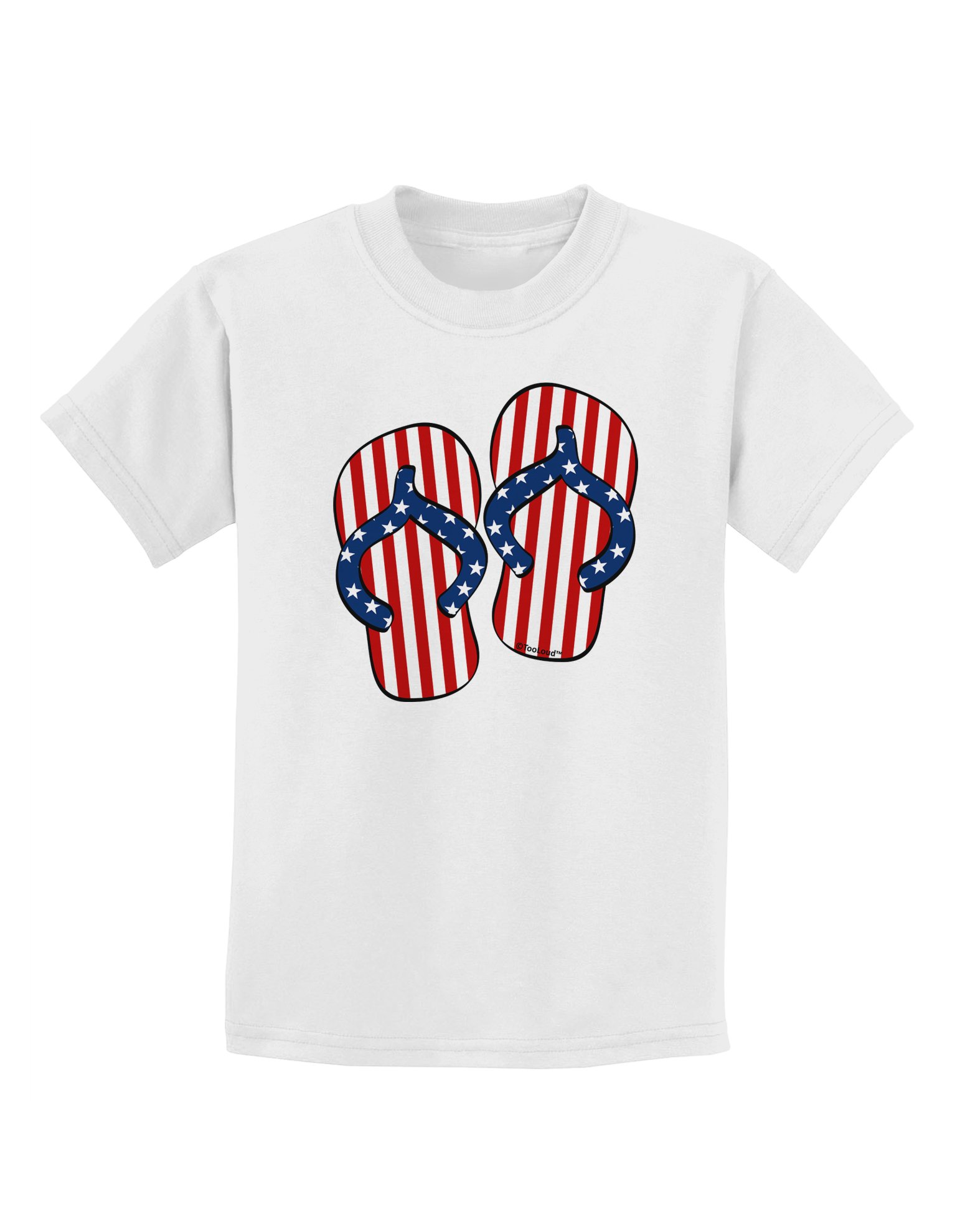 TOOLOUD Patriotic Stars and Stripes Flip Flops Kids T-Shirt - Perfect for 4th of July, Summer Outfits & Casual Wear