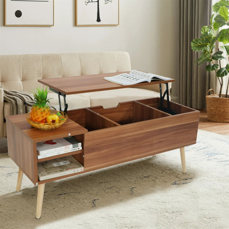 Handmade Designer Lift Top Coffee Table with Open Storage Shelf - Modern Living Room Furniture for Small Spaces, Home Office & Apartment Decor