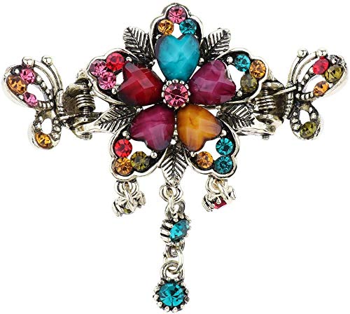 Vintage Metal Hair Claw Clips with Tassel Dangle - Retro Women's Hair Clips, Barrette Hair Accessories for Ponytail, Bun & Updo Hairstyles - Colorful Hair Grips for Casual, Party & Wedding Occasions