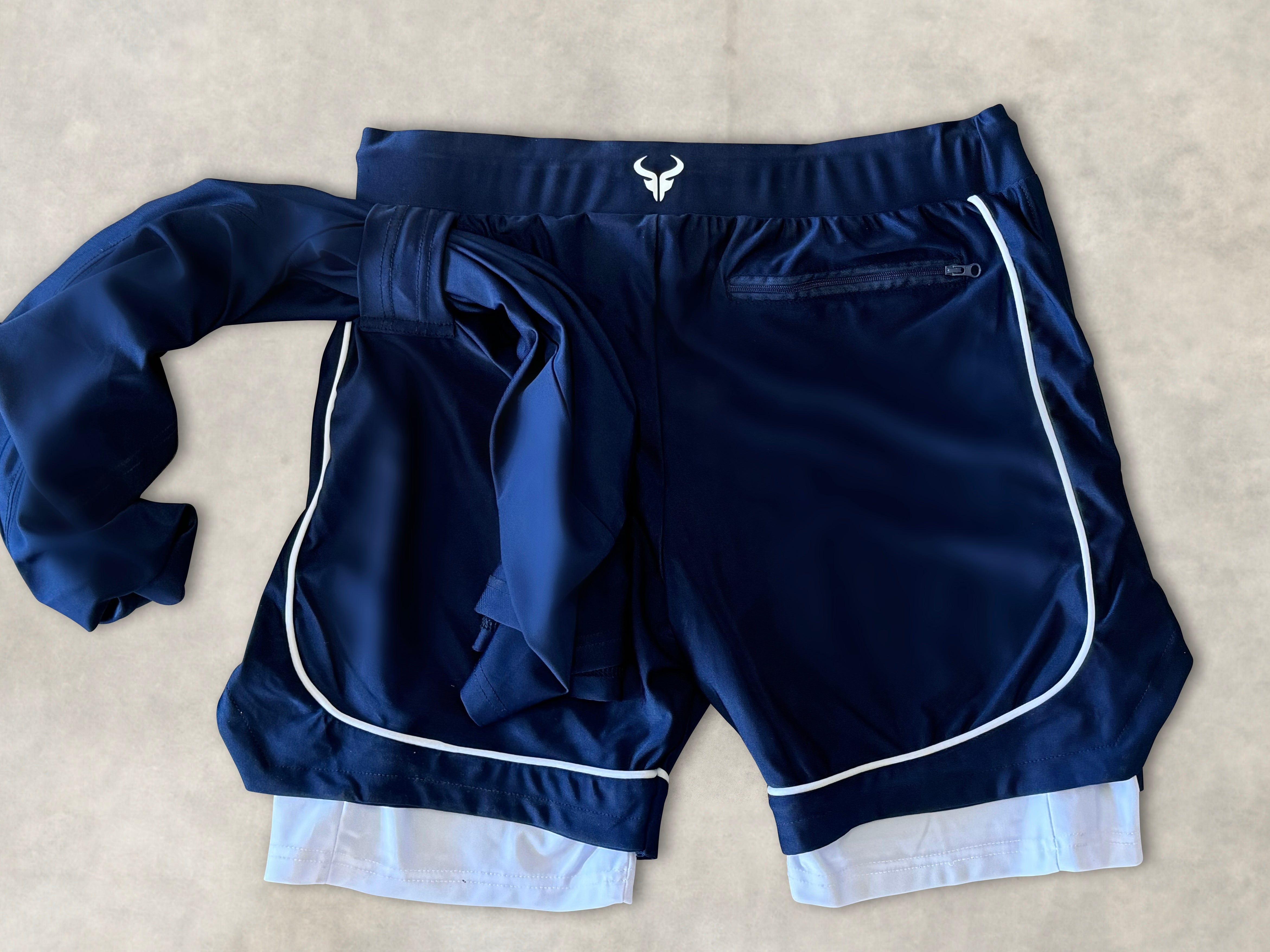 Cerus Navy Flow 2-in-1 Running Shorts for Men - Quick-Dry Athletic Workout Shorts with Built-in Liner - Perfect for Gym, Jogging & Outdoor Sports