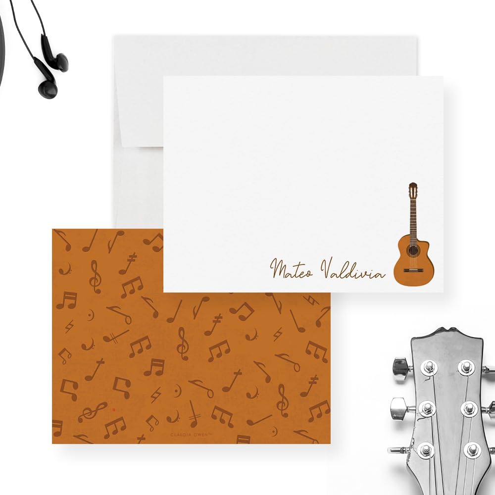 Personalized Guitar Note Cards with Envelopes - Custom Thank You Stationery Set, Choose Quantity & Envelope Color - Perfect for Musicians, Music Teachers & Guitar Lovers (Birthday, Wedding, Thank You Notes)