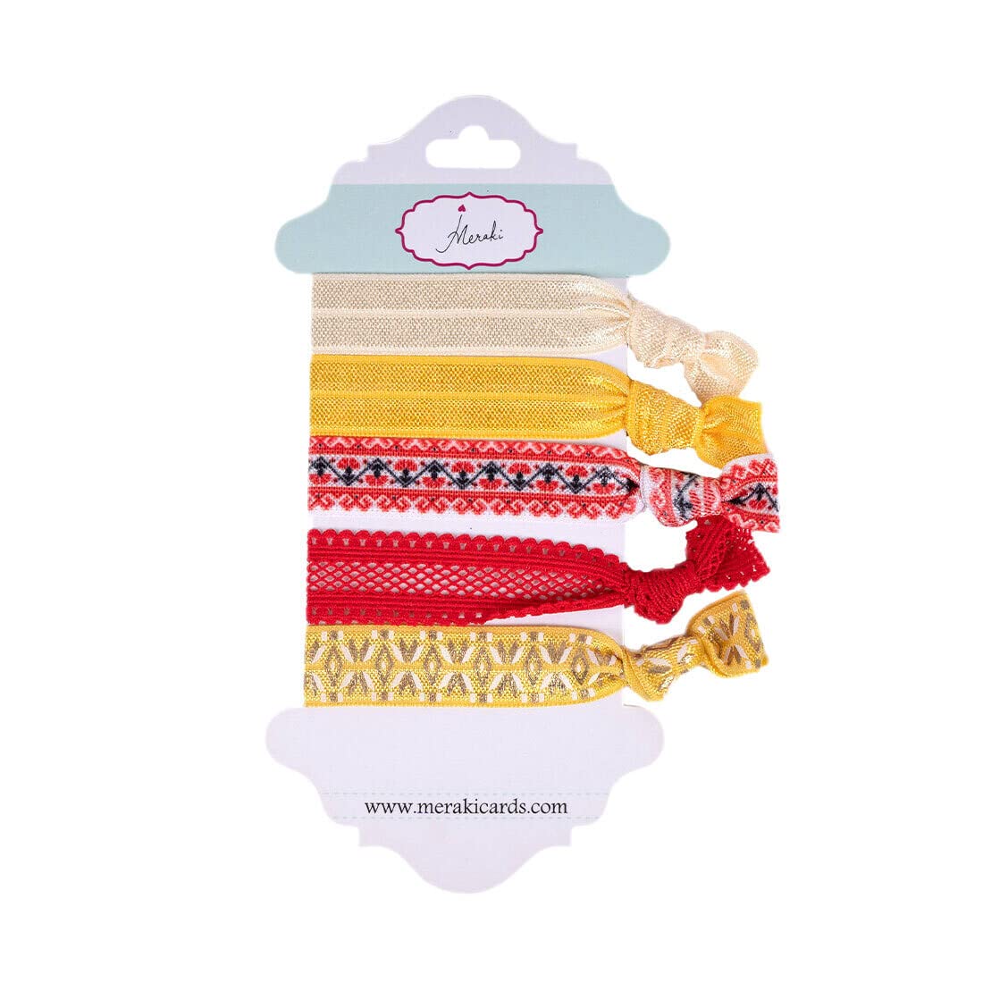 Meraki Cards A Red Affair Women's Hair Bands - 5 Pack Polyester Ponytail Holders for Workout, Office & Everyday Use