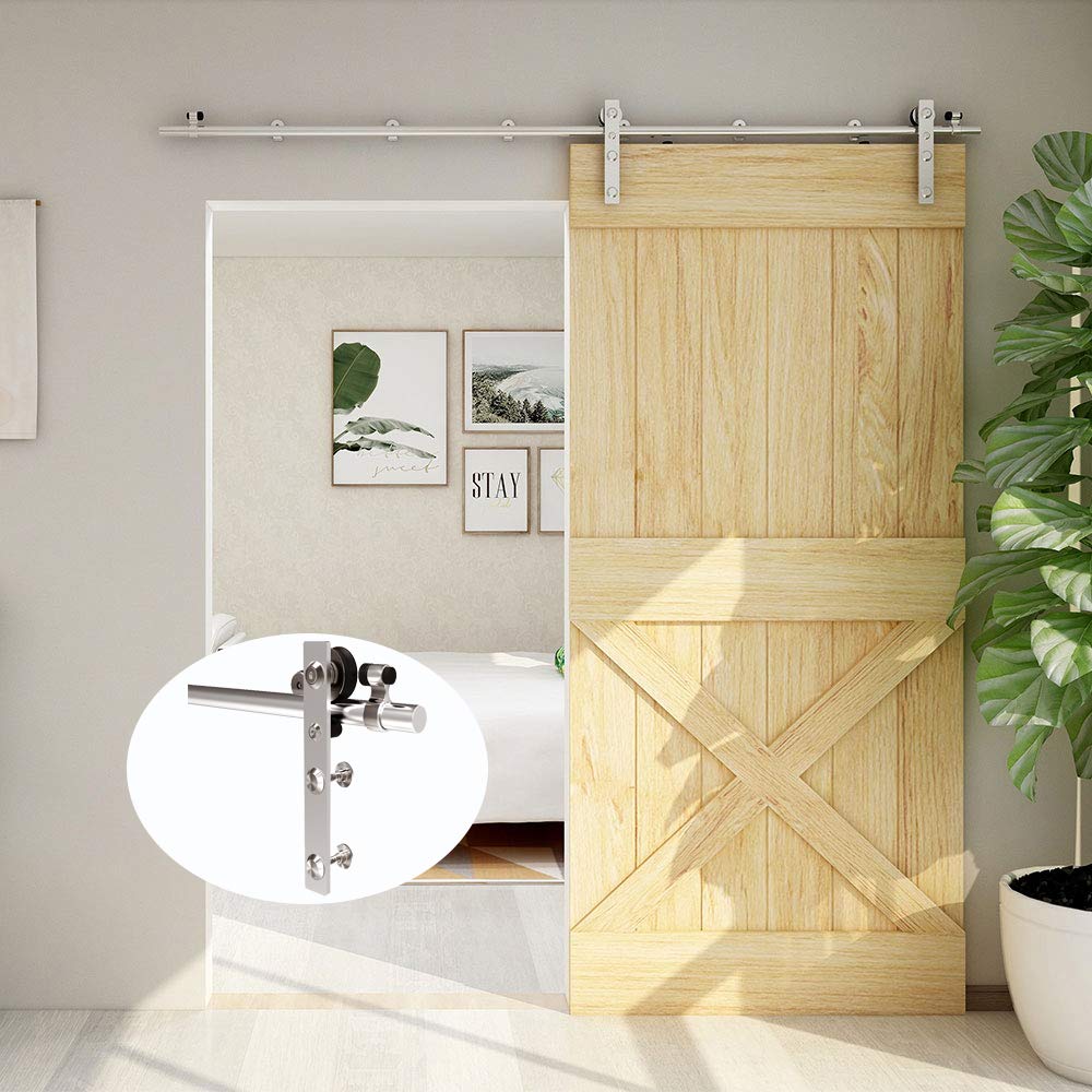 TSMST 5FT Heavy Duty Stainless Steel Sliding Barn Door Hardware Kit - Smooth & Quiet L-Style Track for Single Wood Doors | Perfect for Bedrooms, Closets, and Farmhouse Style Homes