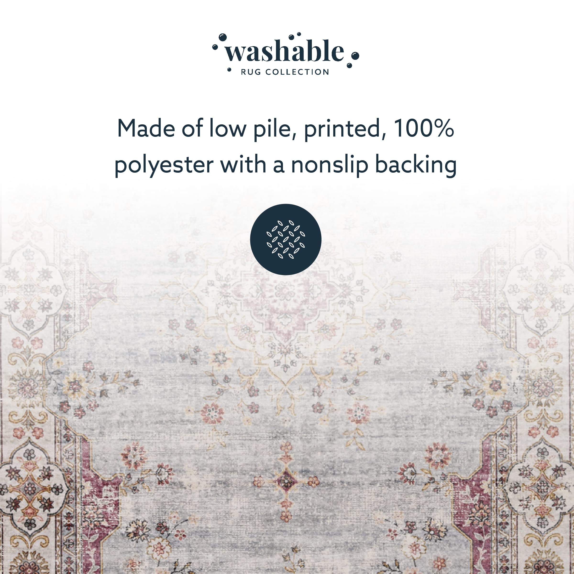 Linon The Anywhere Washable Rug - Barton Pale Blue/Ivory 2' X 8' Runner Rug - Machine Washable Non-Slip Carpet for Hallway, Kitchen, Entryway, Bedroom & Dorm Decor