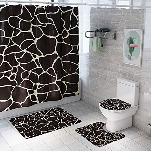 4-Piece Bathroom Mat Set - Non-Slip Floor Mats & Shower Curtain - 71x71 Inches - Modern Home Decor for Bathroom, Kitchen, Laundry Room - Perfect for Wet Areas & High-Traffic Spaces