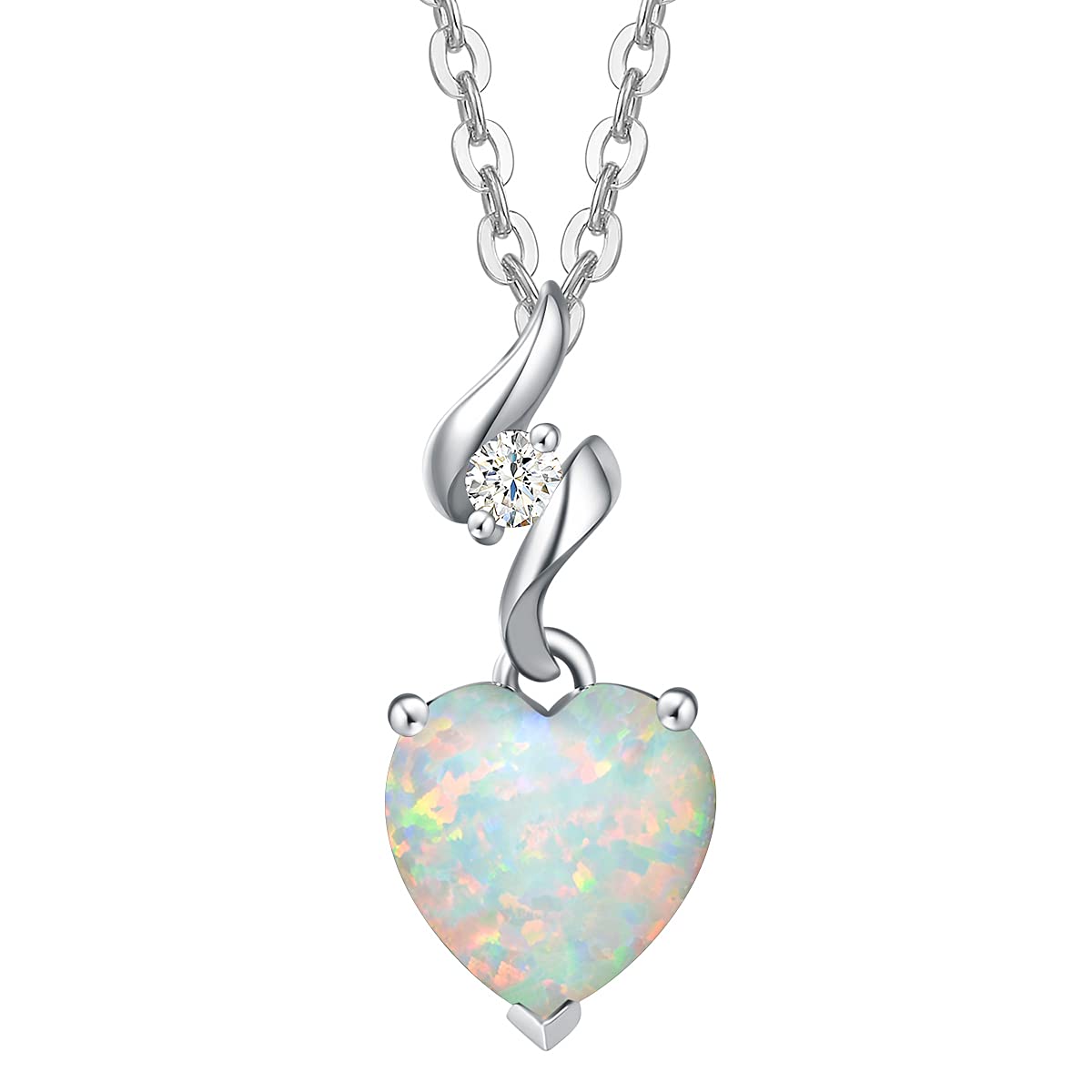 14K Solid White Gold Diamond & Birthstone Heart Pendant Necklace for Women - Sterling Silver Chain 8mm Fine Jewelry Gift for Mom, Wife, Anniversary, Birthday | Elegant & Romantic Occasions