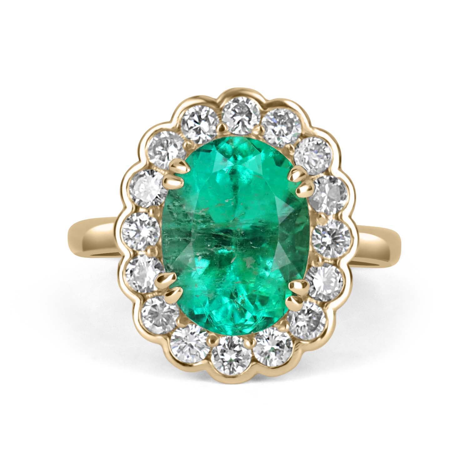 5.15tcw 18K Gold Oval Colombian Emerald & Diamond Halo Statement Ring for Women - Luxury Engagement, Anniversary Gift, Evening Party Jewelry