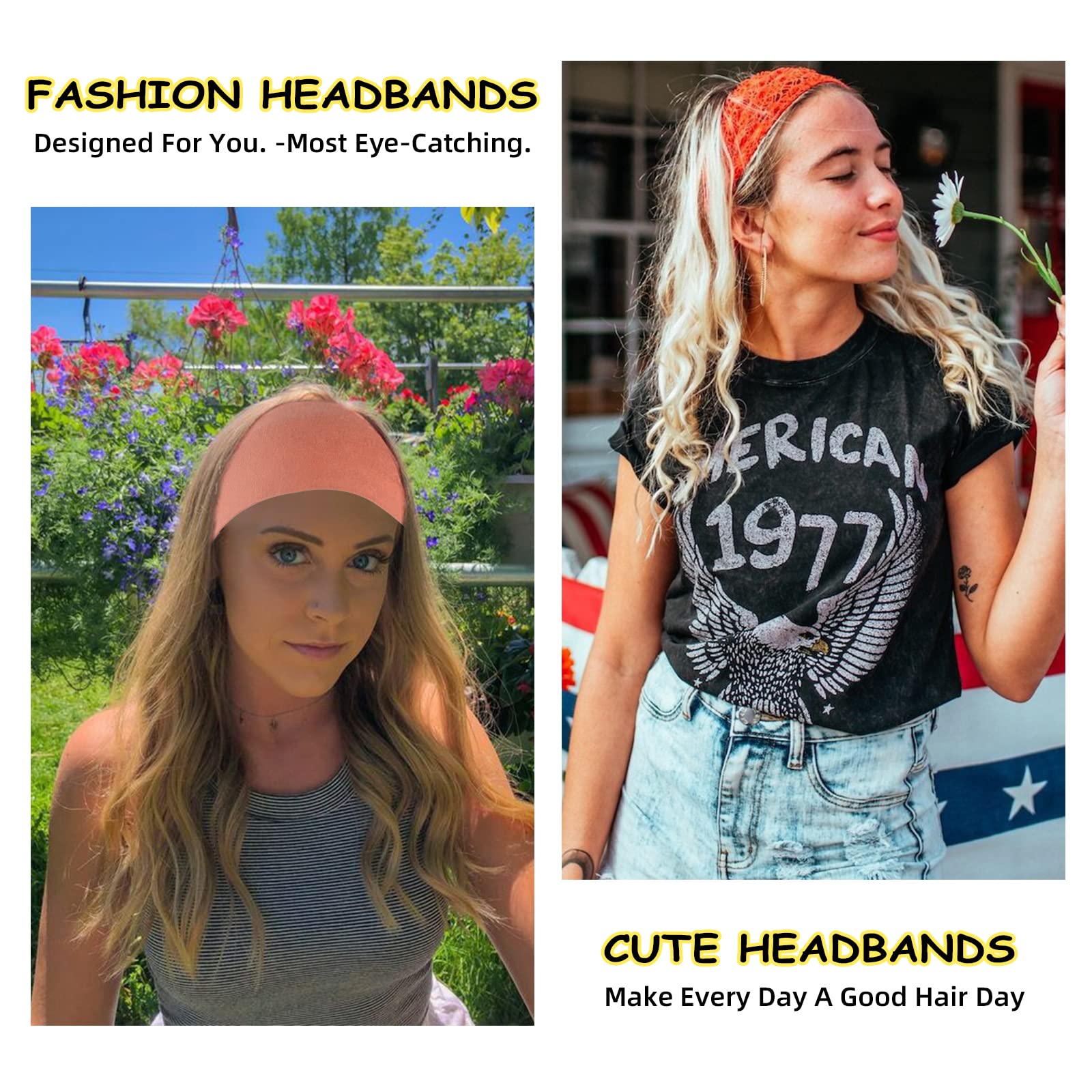 RITOPER Non-Slip Workout Headbands for Women - Super Soft Yoga & Running Headbands, Elastic Sweat-Resistant Hair Bands for Active Women (Great for Gym, Yoga, Running & Sports)