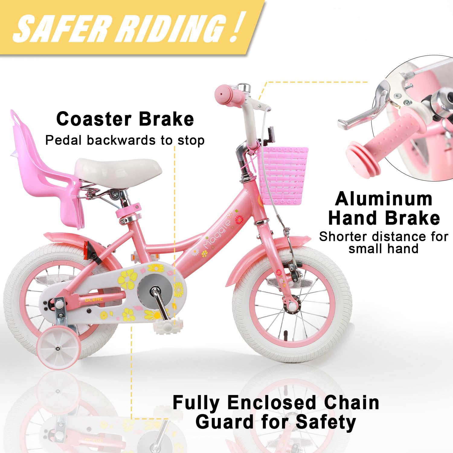 **Maggie Girls Bike - 12-20 Inch Kids Bicycle for Ages 2-13, Princess Style with Doll Seat, Basket & Training Wheels - Multiple Colors - Perfect for Outdoor Play, Birthday Gifts & Learning to Ride**