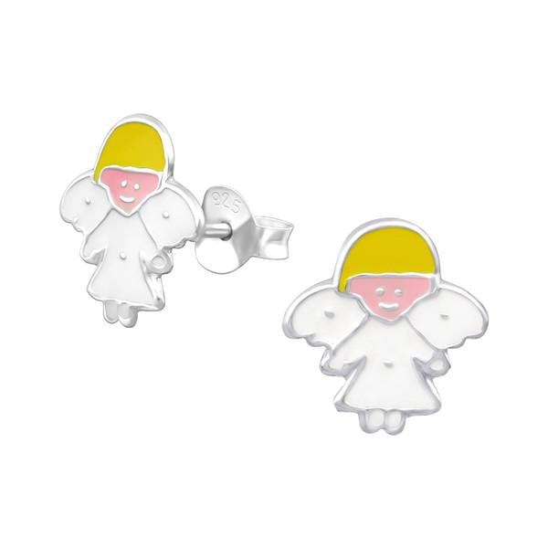 Kids Silver Angel Stud Earrings - Hypoallergenic Stainless Steel Earrings for Girls - Perfect for Birthday Gifts, First Communion & Special Occasions
