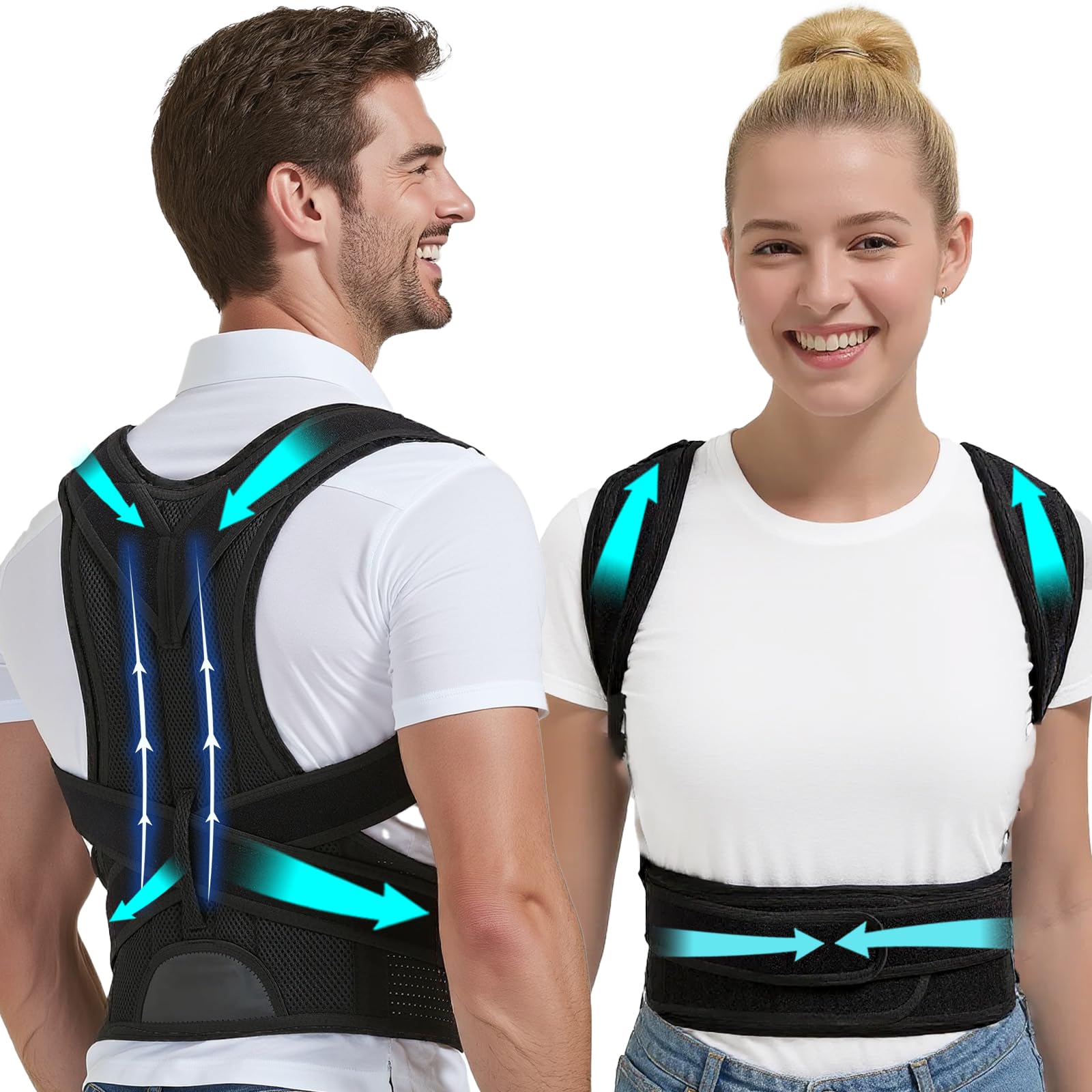 Adjustable Back Brace & Posture Corrector for Men & Women - Scoliosis & Hunchback Support, Spine Alignment & Pain Relief for Upper/Lower Back - Perfect for Office Work, Driving & Daily Activities