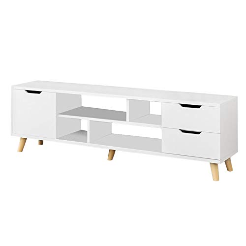 Modern TV Stand with 3 Cabinets - Classic Design Storage Console for TVs up to 65