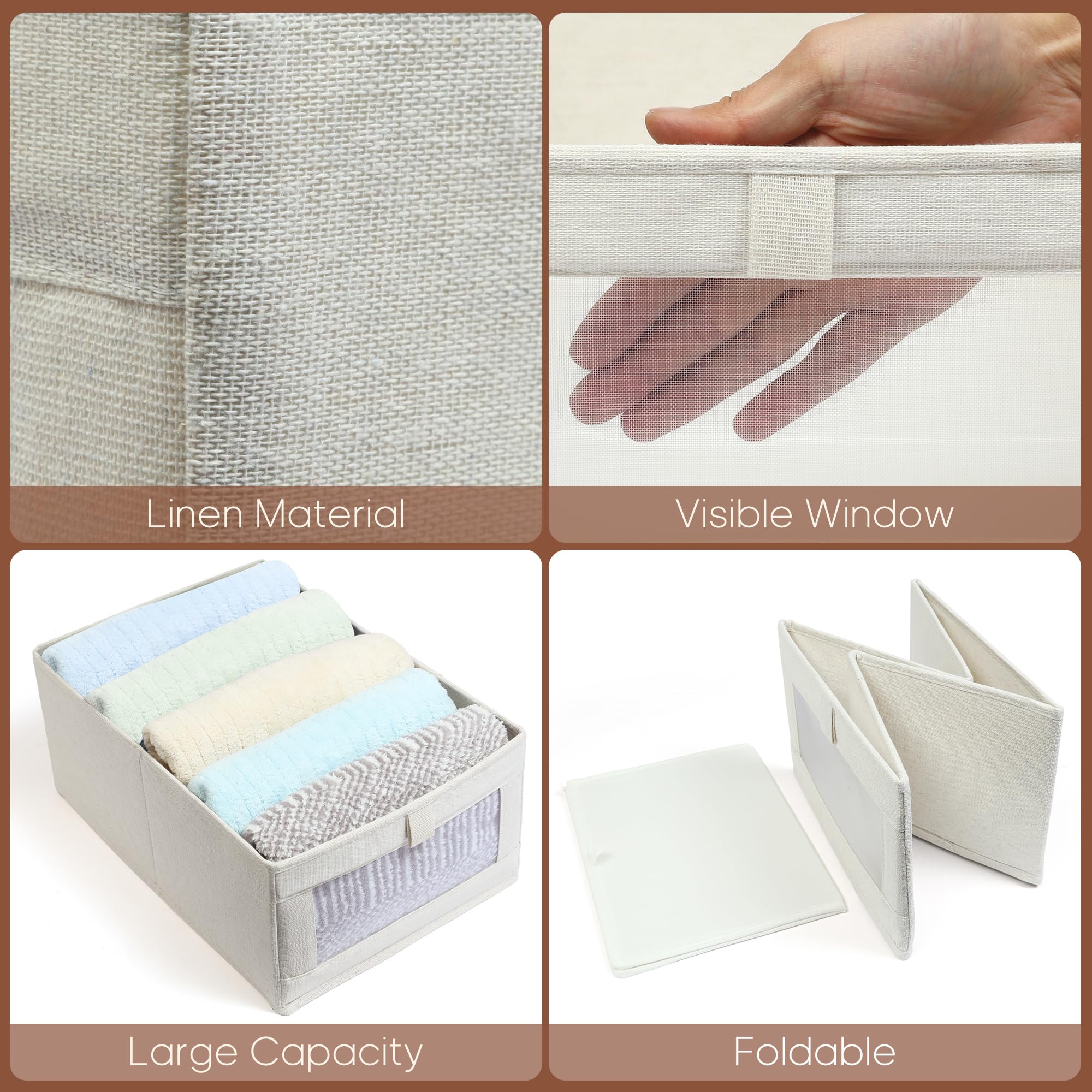 Foldable Linen Closet Organizer with Clear Window - 6 Pack Shelf Storage for Jeans, Shirts, Toys & Sheets | Perfect for Bedroom, Nursery & Laundry Room Organization