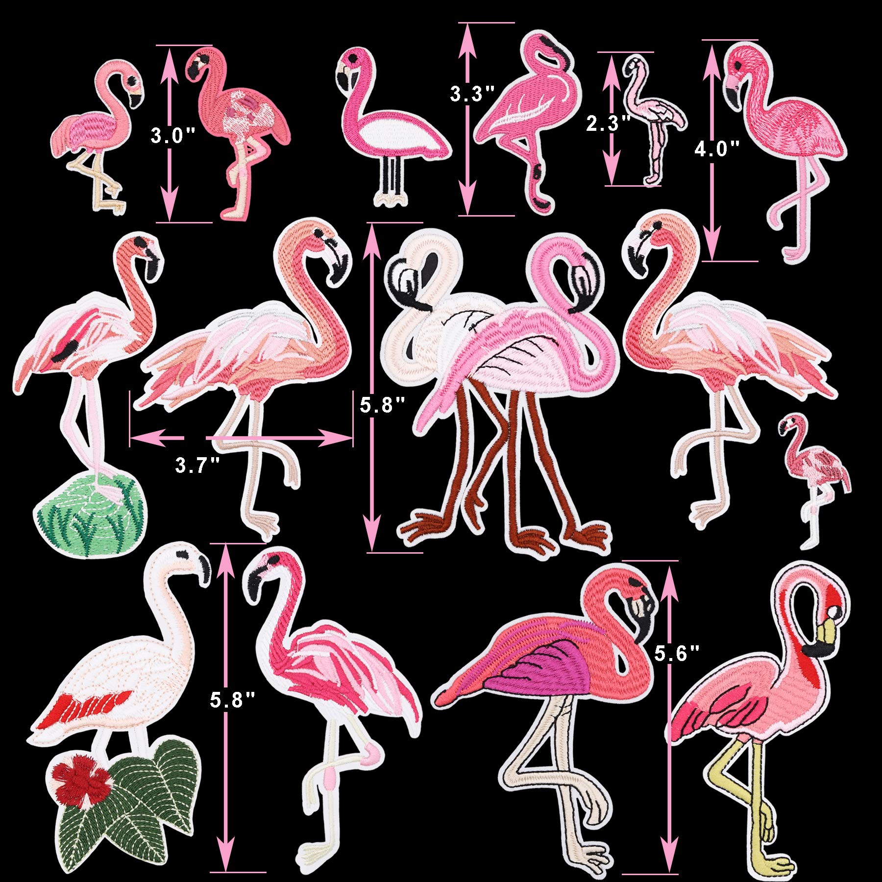 15pcs Flamingo Iron On Patches - Embroidered Applique Motifs for DIY Crafts, Assorted Sizes - Perfect for Customizing Jeans, Jackets, Kids Clothing, Bags & Caps - Fun Sewing Project for Arts & Crafts (Flamingo Design)