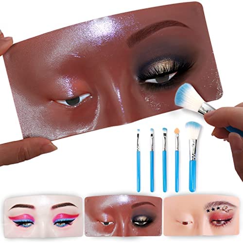 Professional Makeup Practice Face Board Mask Mannequin with 5 Brushes - Easy Application & Removal for Makeup Artists, Students & Beginners - Perfect for Eyeshadow Practice & Cosmetology Training - Ideal Gift for Beauty Enthusiasts (NUDE)