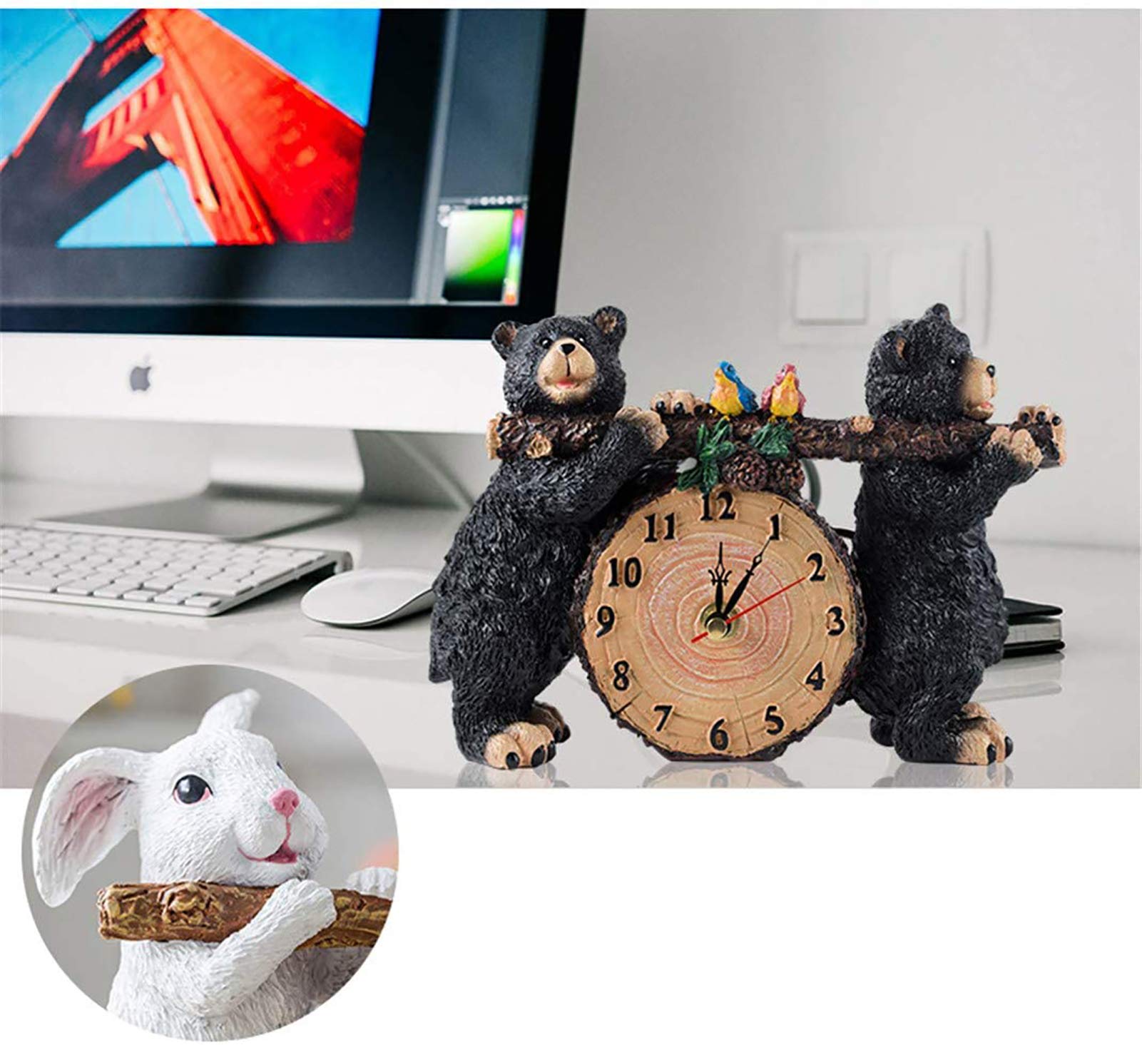 Gaone 8-Inch Silent Bear Animal Clock - Non-Ticking Desktop & Mantle Clock for Home, Bedroom, Office Decor | Perfect Gift for Kids, Creative Salon & Workspace Decoration