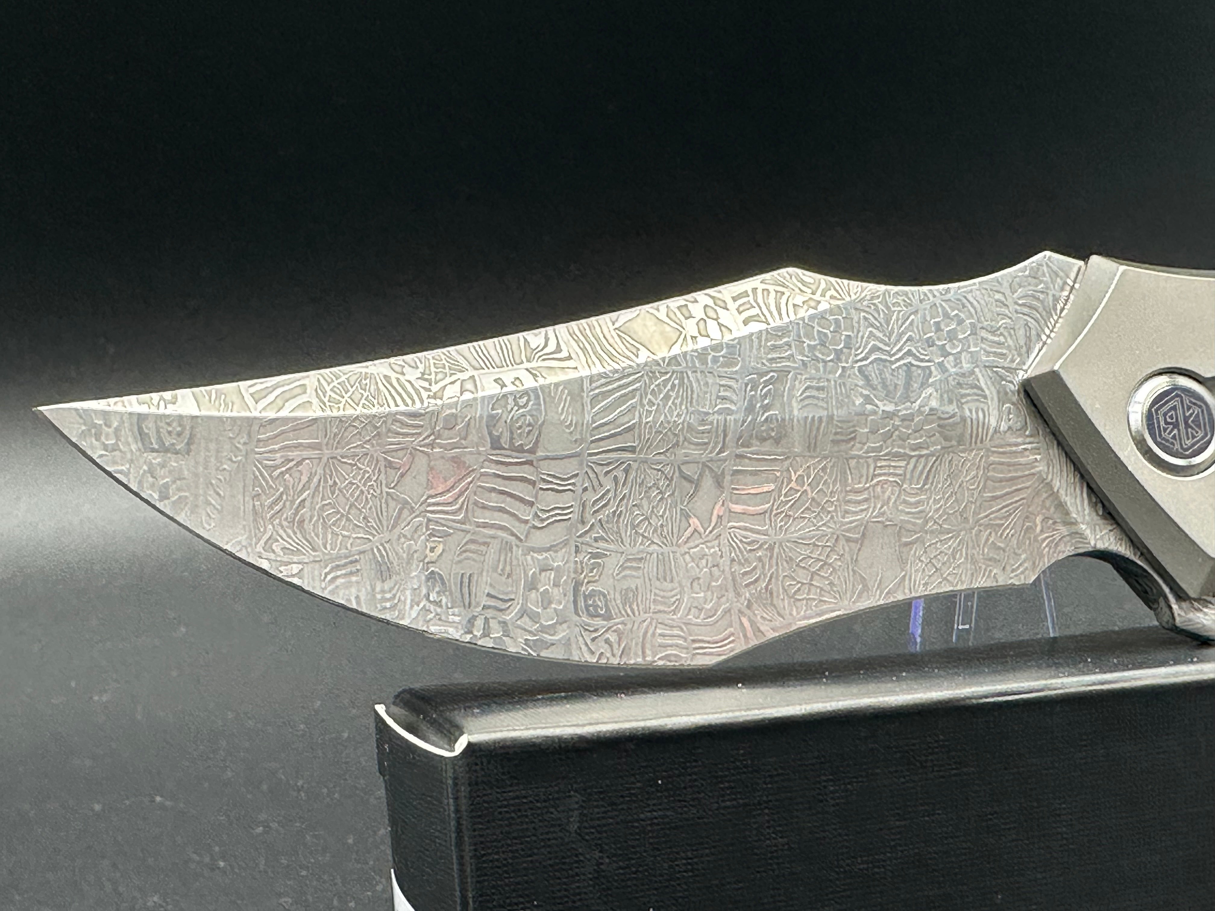 RIKE S05 Damascus Folding Pocket Knife - Titanium Handle with Mokuti Clip & Pivot - EDC Tactical Knife for Outdoor Camping, Hunting & Everyday Carry