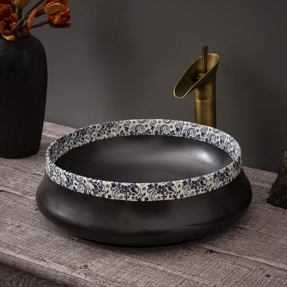 Vintage Black Ceramic Vessel Sink - Above Counter Bathroom Basin with Modern Retro Style - Perfect for Powder Rooms, Guest Baths & Luxury Home Renovations