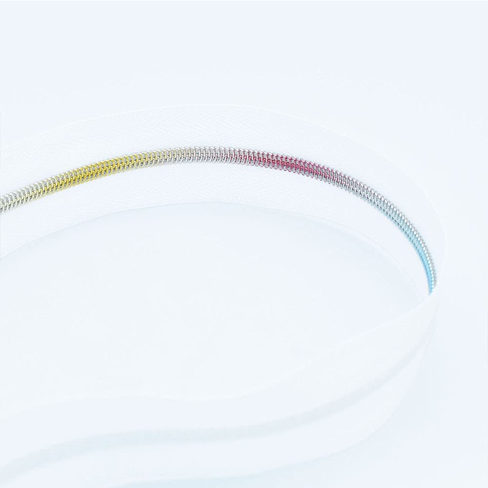 Rainbow Nylon Coil Zippers #3 Size for DIY Sewing - White Edge Teeth for Pouches, Purses, Jackets, Dresses & Handbags - Premium Zipper Replacement & Sewing Accessory (Perfect for Crafting, Fashion Design & DIY Projects)