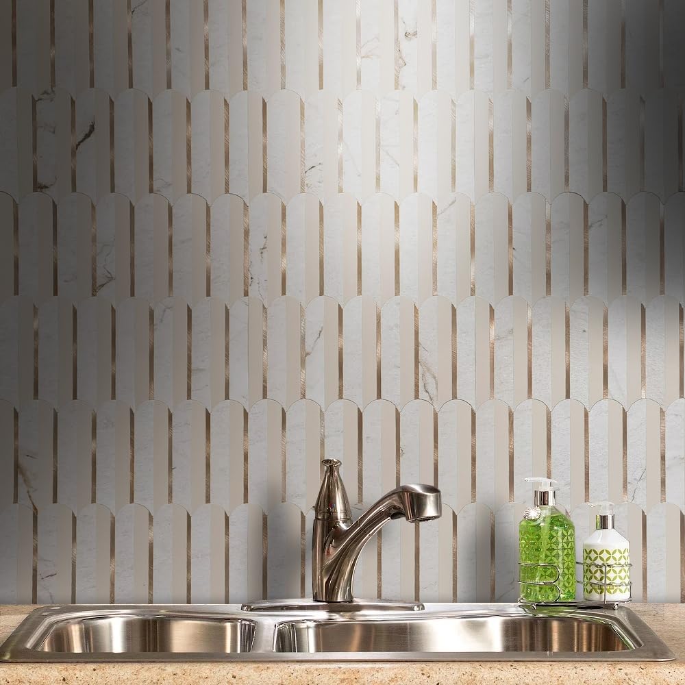 DICOFUN 10-Sheet Beige Marble Peel and Stick Backsplash - Waterproof PVC Self-Adhesive Wall Tiles for Kitchen, Bathroom, Laundry Room & RV - Easy DIY Home Decor Upgrade