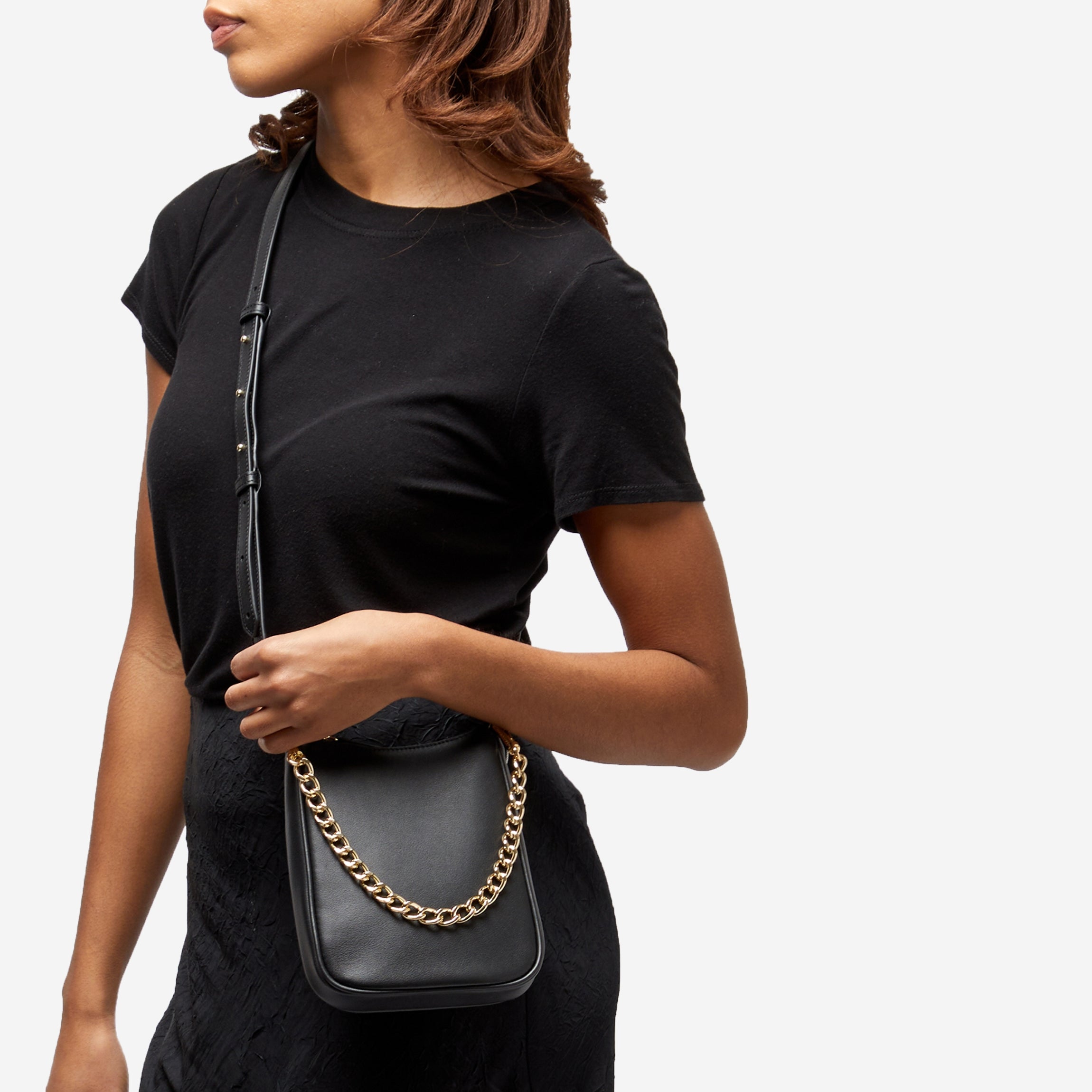 Greta Chain Vertical Sling Bag - Black Onyx Crossbody Purse for Women | Fashionable & Versatile for Work, Travel & Evening Out