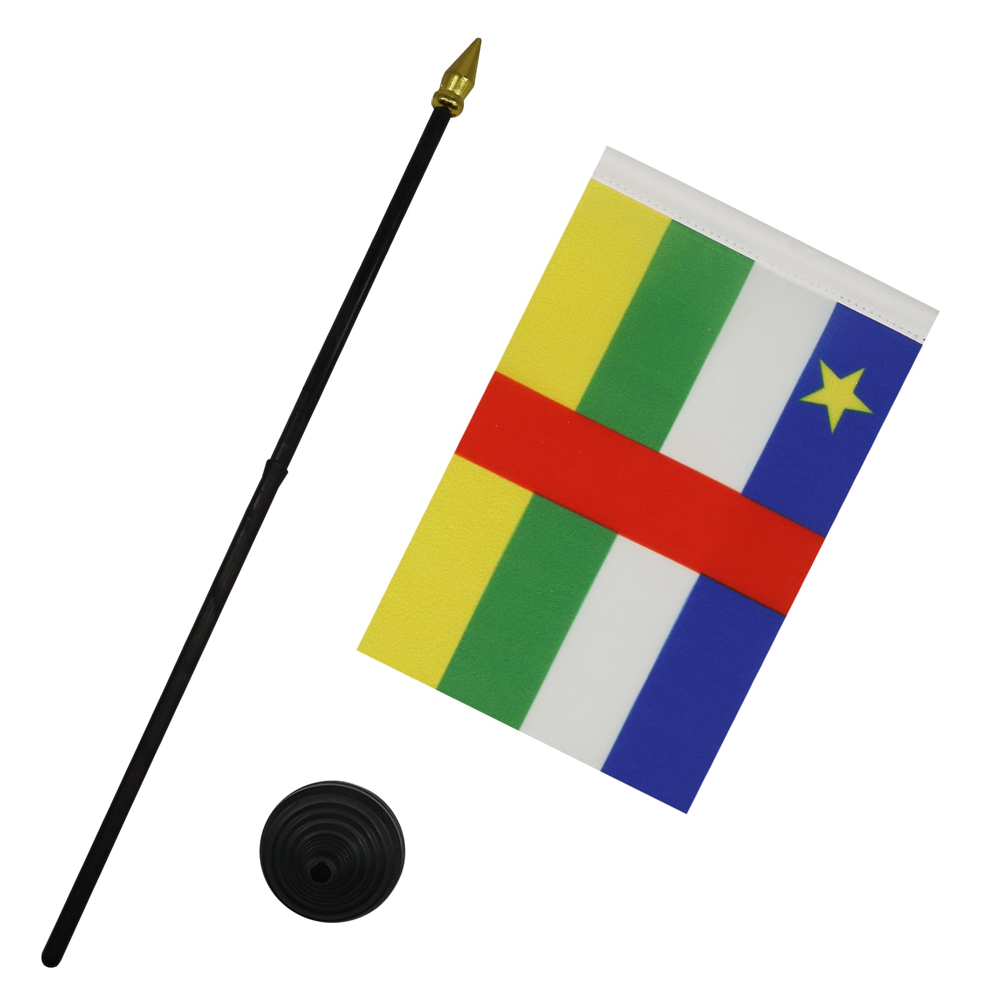 AZ FLAG - Central African Republic Mini Desk Flag 4'' x 6'' (15 x 10 cm) - 100% Polyester Small Table Flag with 10'' Golden Spear Pole - Perfect for Office Decor, International Events & African Culture Displays