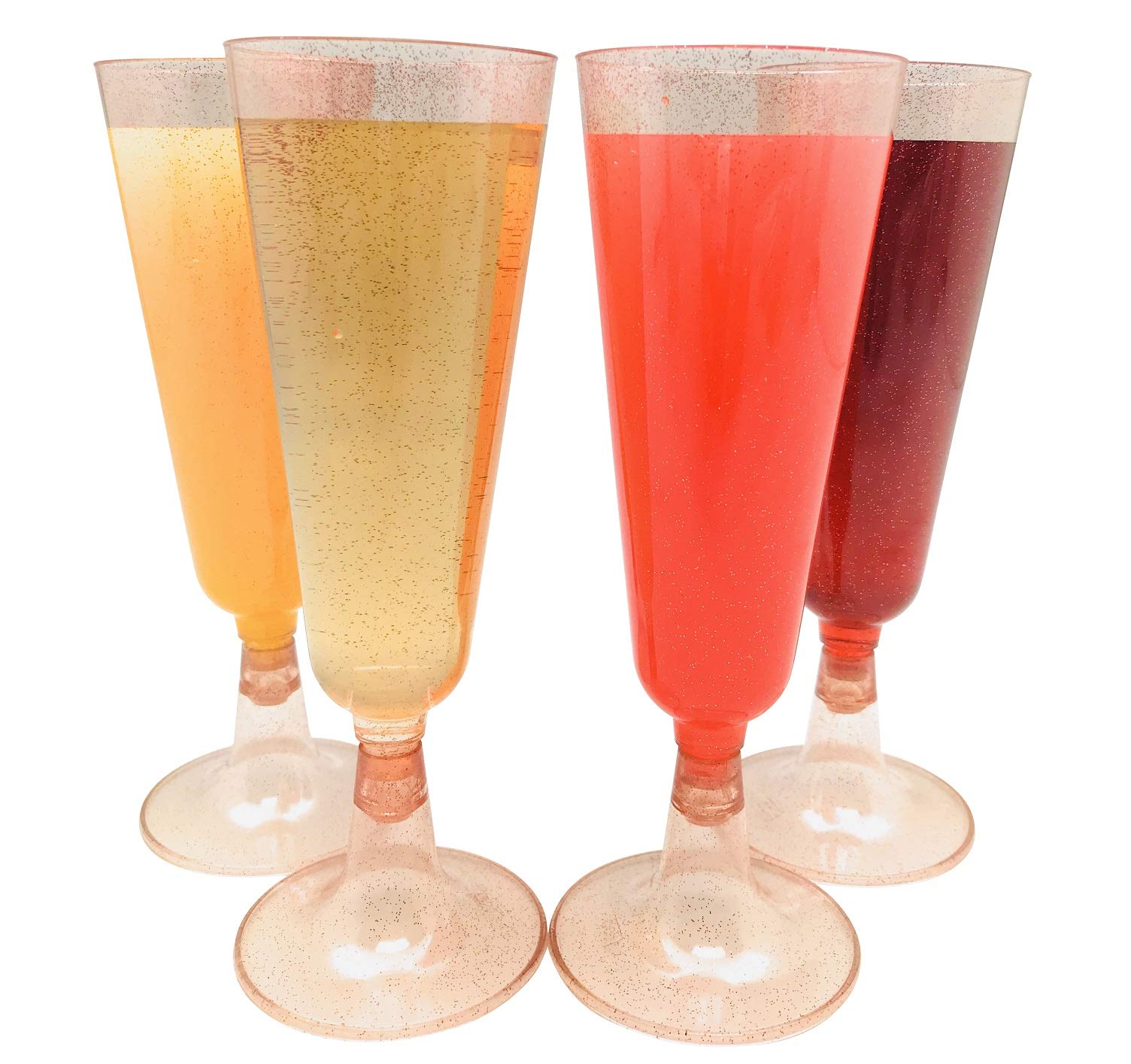 Oojami 140-Piece Plastic Champagne Flutes Set - Shatterproof Glass-Like Wedding Toasting Cups, Rose Gold Glitter Party Cocktail Glasses for Weddings, Bridal Showers, Anniversaries & Special Events