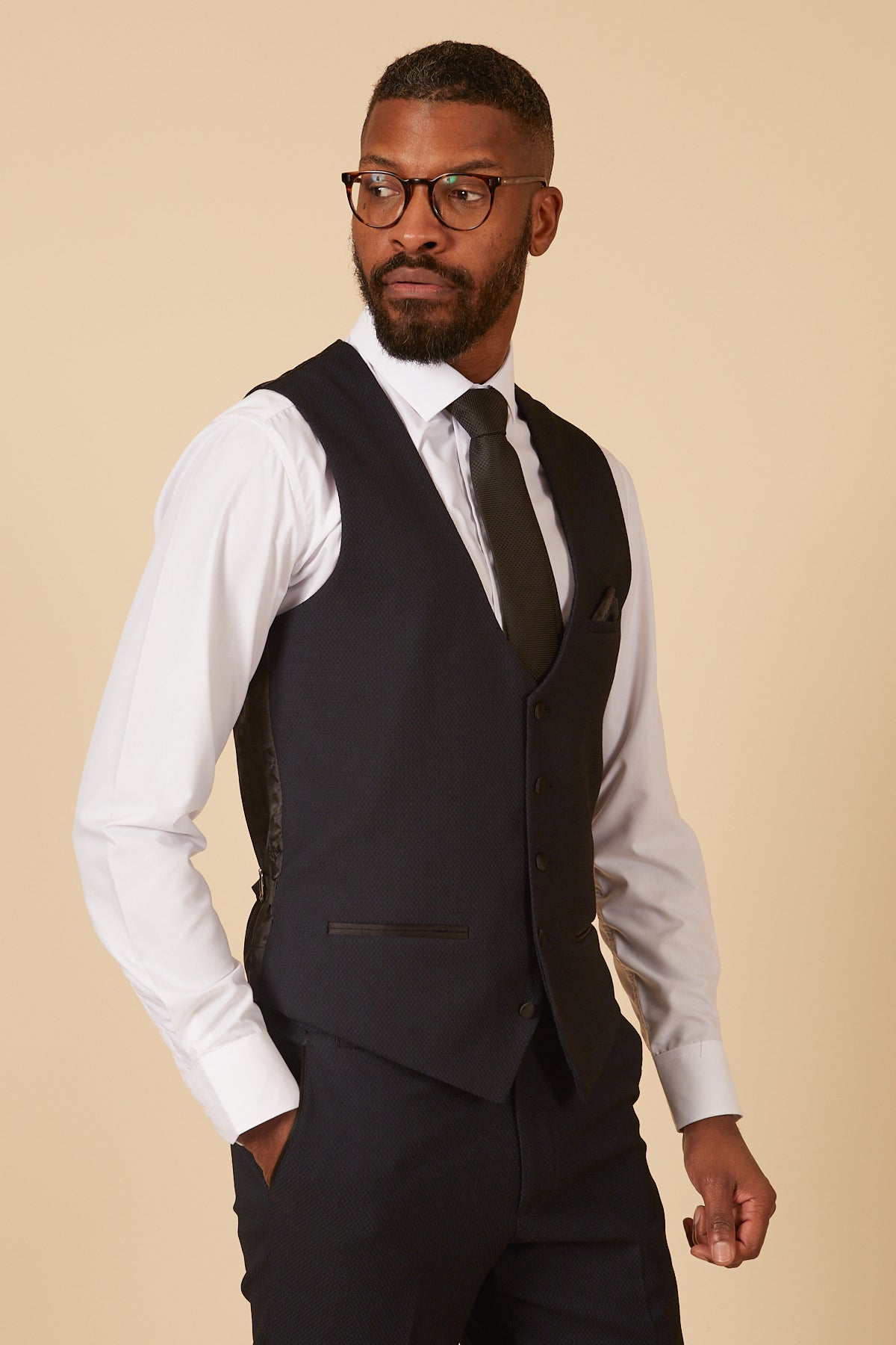 DALTON Navy Diamond Pattern Waistcoat for Men - Stylish Formal Vest for Weddings, Business & Special Occasions