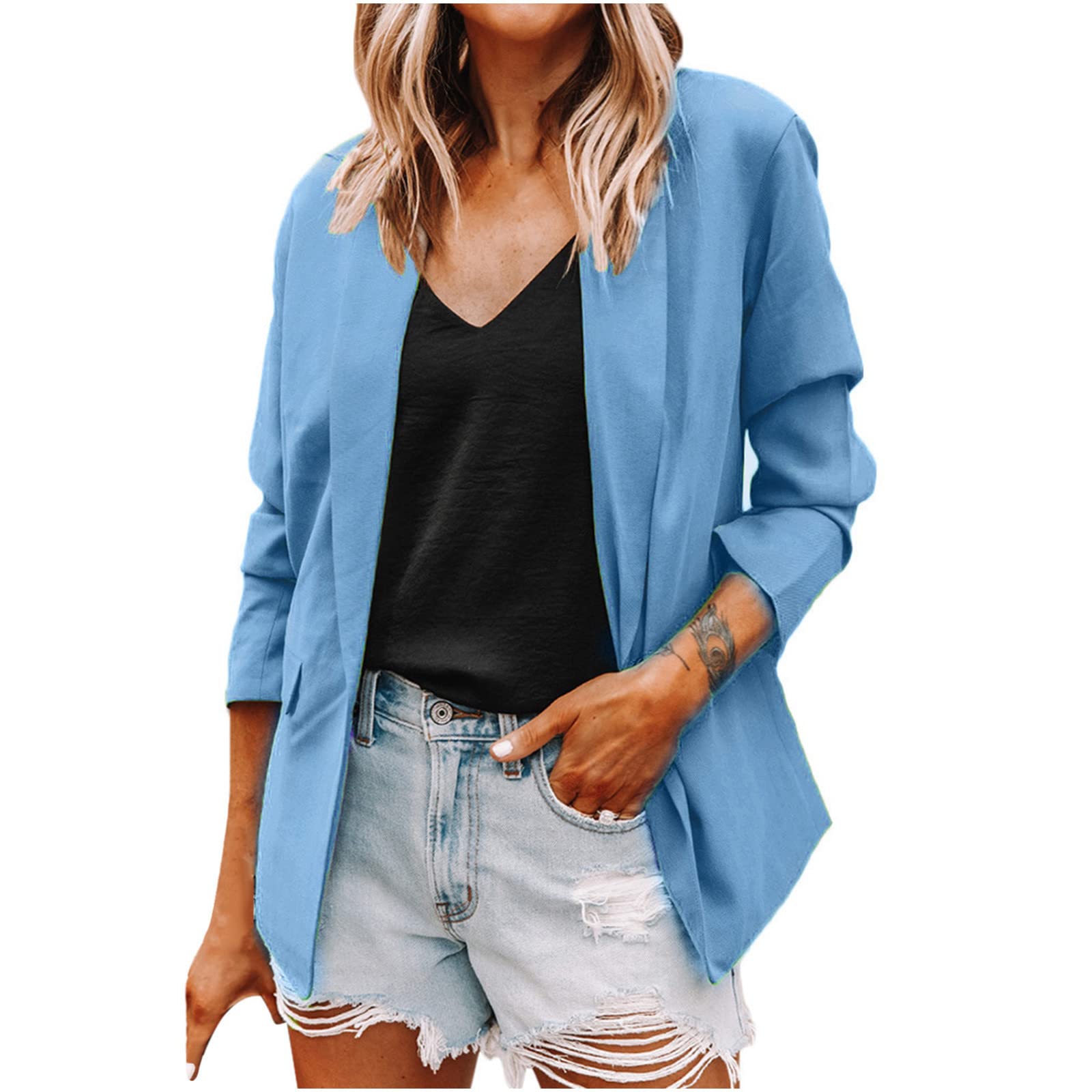 Women's Loose Fit Blazer Jacket - Plus Size Work Cardigan with Pockets for Office & Casual Wear