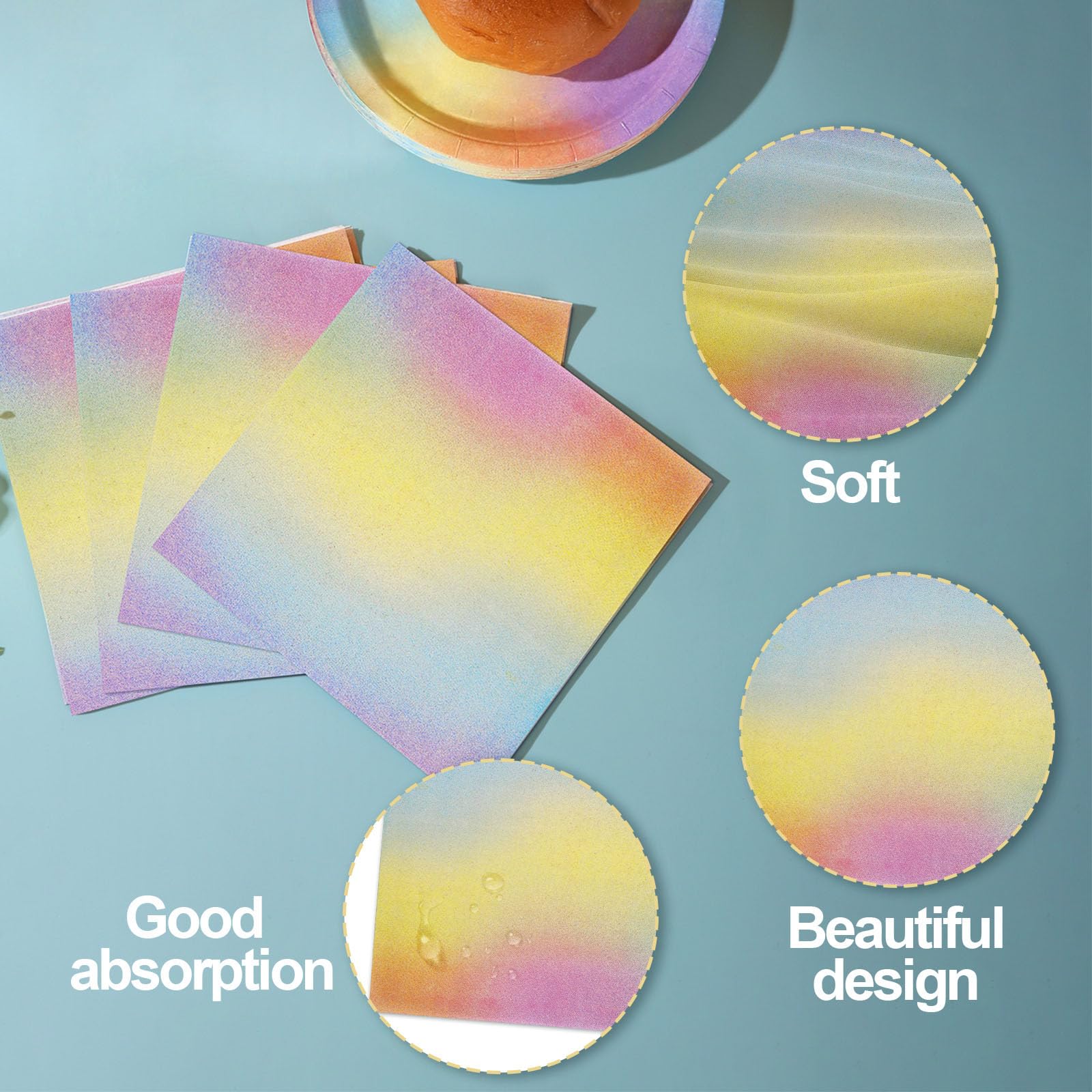 150-Piece Pastel Rainbow Party Supplies Set - Includes Paper Plates, Napkins for 50 Guests - Perfect for Baby Showers, Girls' Birthday Parties & Rainbow-Themed Celebrations