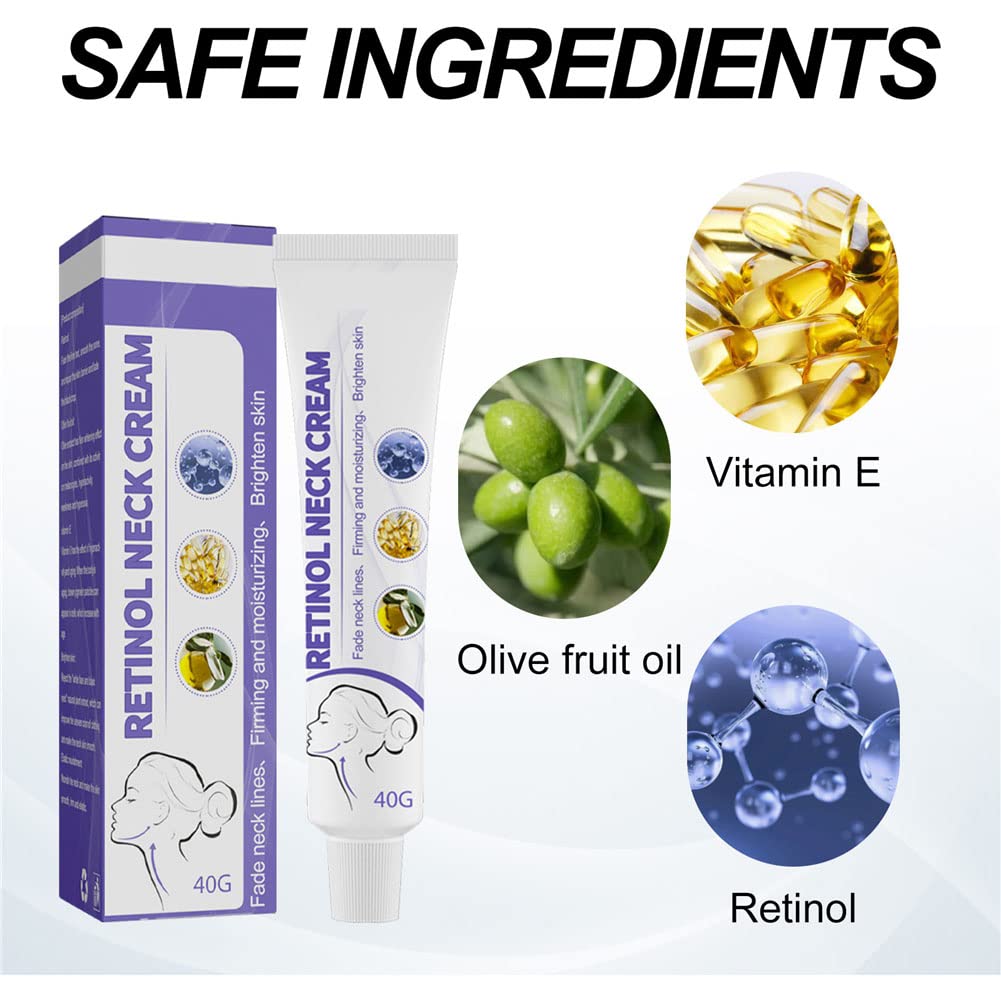 Retinol Neck Firming Cream with Olive Fruit Oil & Vitamin E - Anti-Wrinkle, Skin Tightening Décolleté Cream for Double Chin Reduction | Perfect for Nighttime Skincare Routine & Age-Defying Neck Care