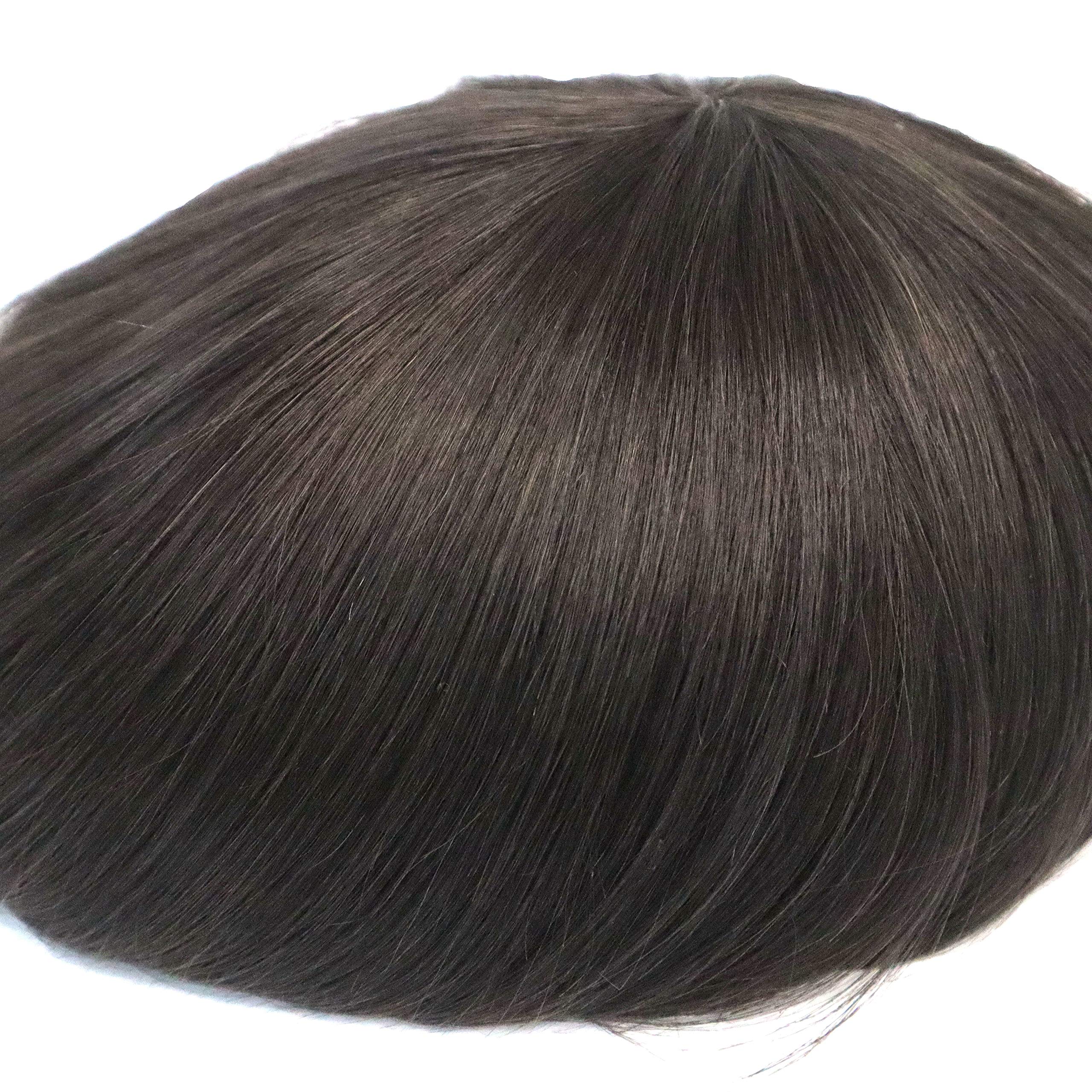 Premium Men's Hair Replacement System - Real Human Hair Toupee with Poly Skin Base, Natural Straight #3 Color | Perfect for Thinning Hair & Baldness Cover | Ideal for Daily Wear, Work, and Special Occasions