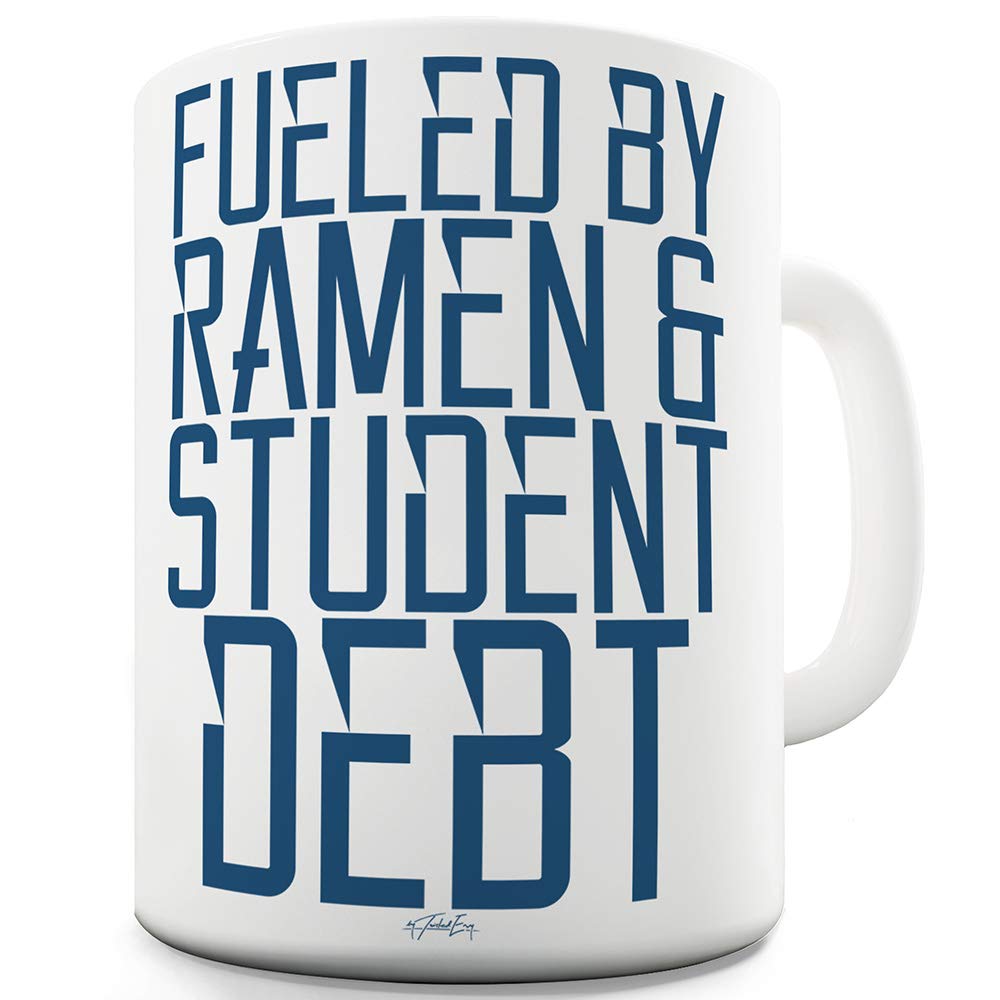 Funny 15 OZ Coffee Mug for Men - Sarcastic 'Fueled By Ramen And Debt' Novelty Cup - Perfect Gift for Office, College Students & Gamers