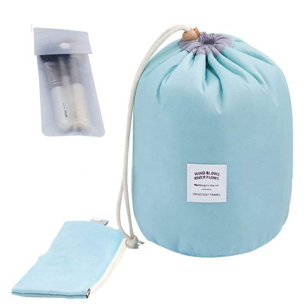 INVODA Large Waterproof Travel Makeup Bag for Women - Barrel Shaped Cosmetic Organizer with Drawstring, Soft Multifunctional Toiletry Pouch (Green) | Perfect for Vacation, Gym, Beach & Daily Essentials Storage