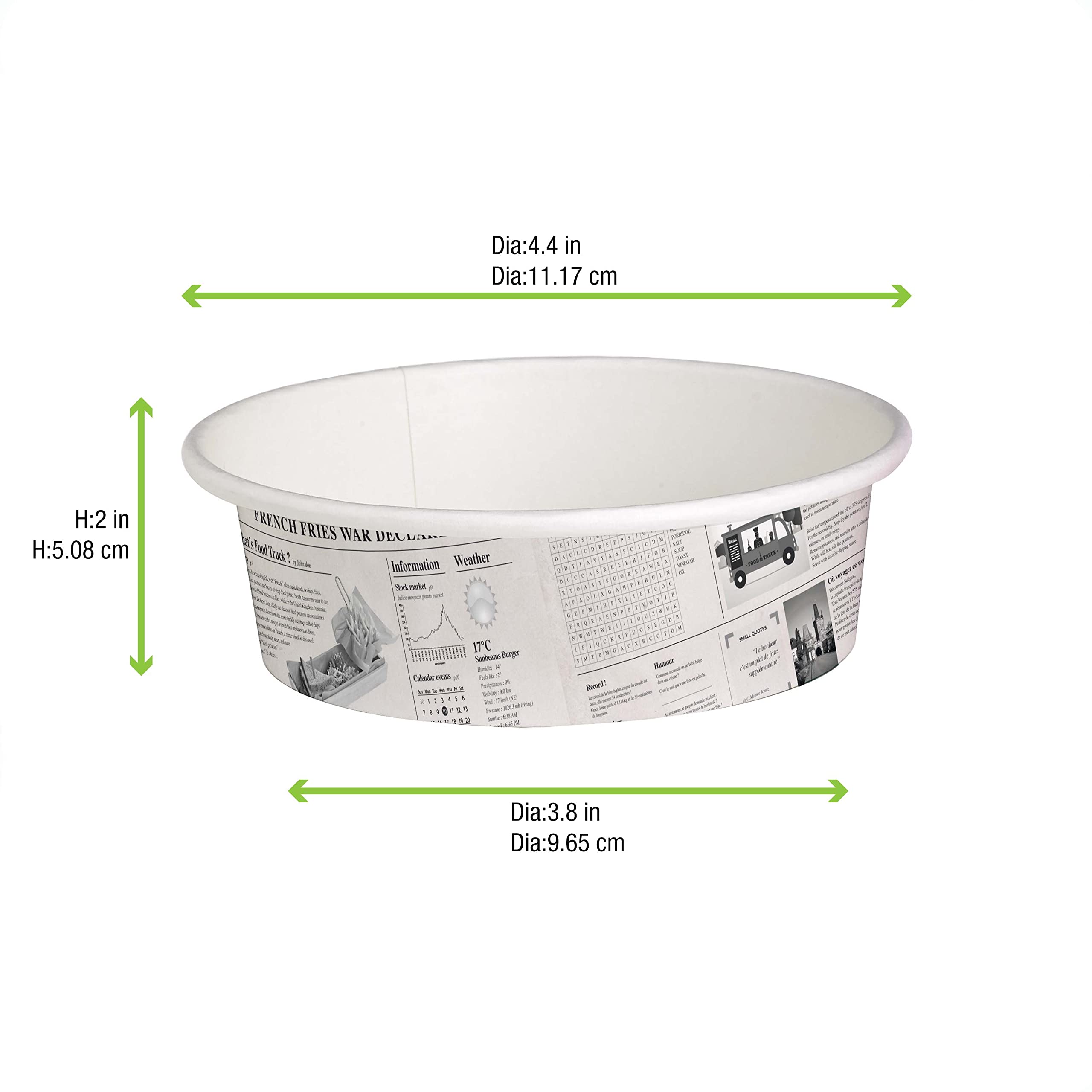 Eco-Friendly Newspaper Print Paper Food Containers - 12 oz Round Microwave-Safe Deli Containers for Takeout, To-Go Meals & Picnics (Case of 500, Recyclable) - Perfect for Restaurants, Food Trucks & Catering Services
