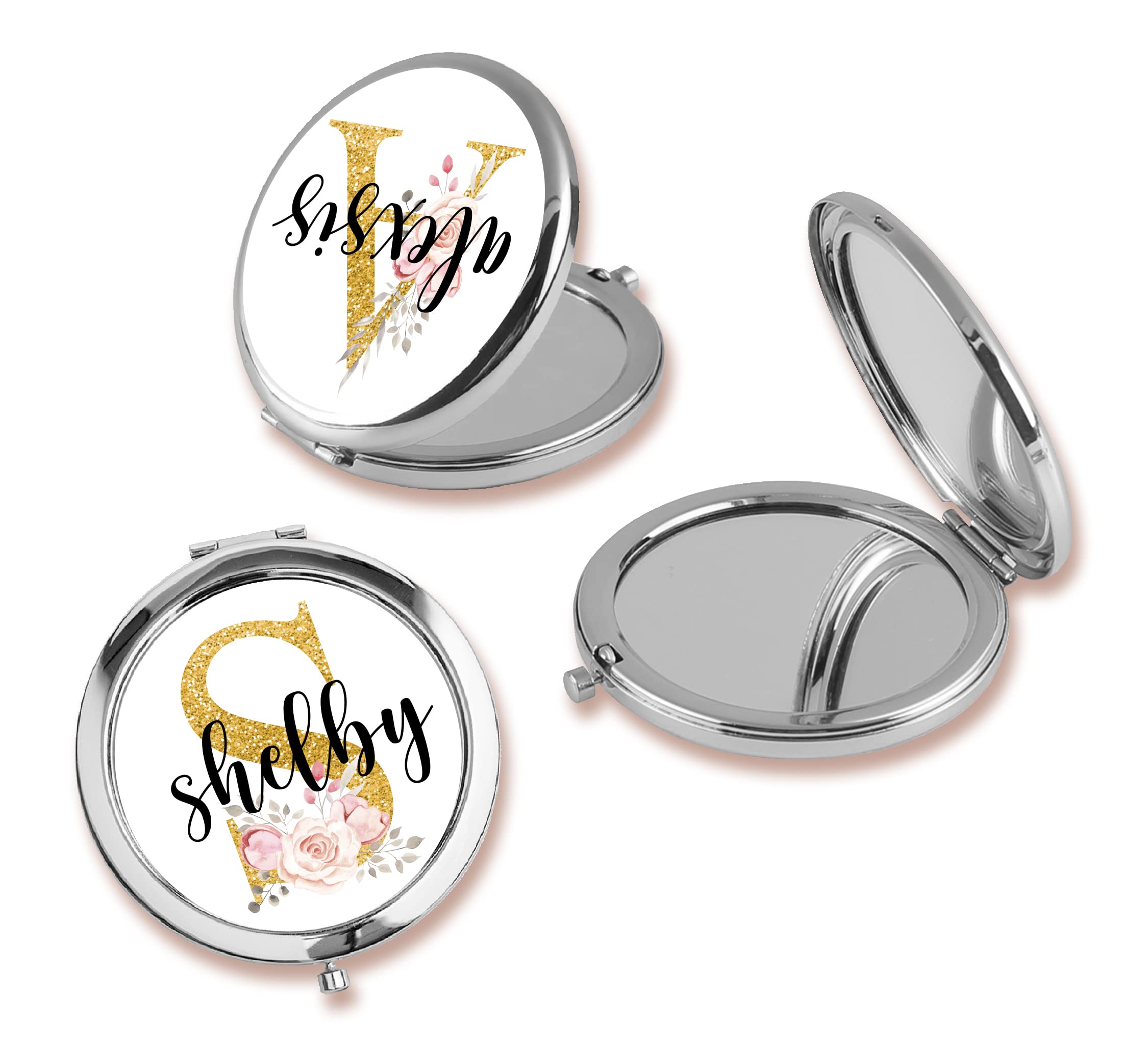 Custom Initial Compact Mirror - Personalized Bridesmaid Gift for Travel & Weddings