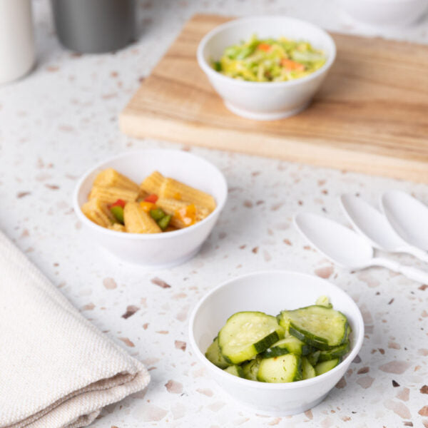 Simcha Collection 6 oz Round Plastic Bowls - 100 Pack | Durable Disposable Bowls for Parties, Picnics, Catering & Food Storage | BPA-Free Small Serving Bowls