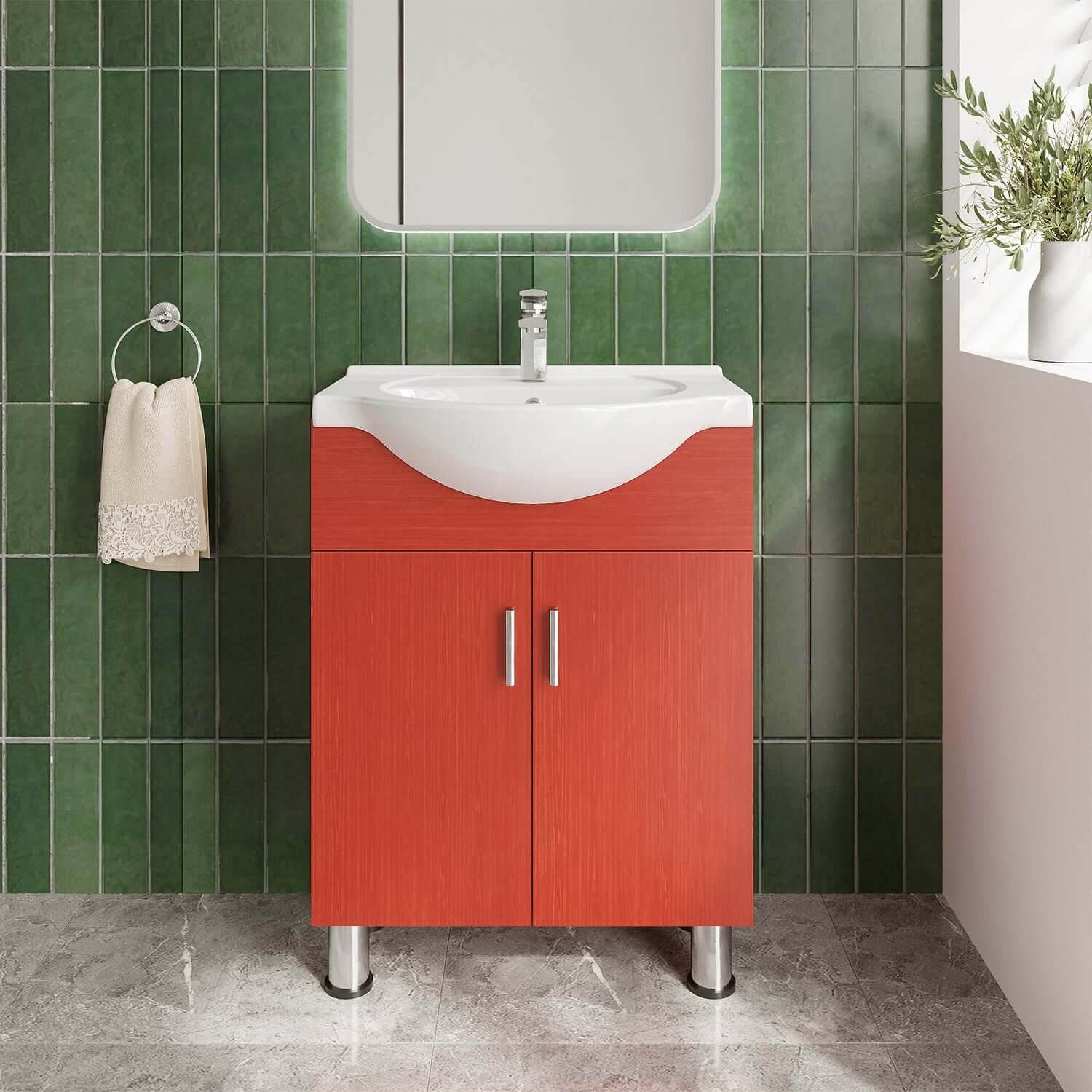 Lilly 24W x 18D x 34H Red Euro Style Vanity with White Ceramic Top - Perfect for Modern Bathroom Makeovers & Small Space Solutions