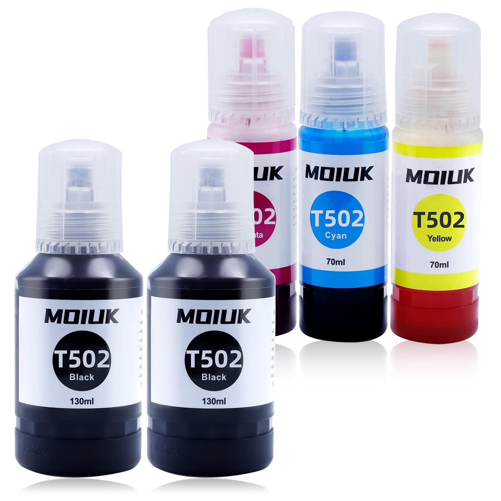 5 Pack T502 Ink Refill Bottles for Epson EcoTank 502/ET Series - Compatible with ET-2760, ET-4760, ET-2750, ET-3760, ET-2850, ET-15000, ST-4000, ST-2000 Printers (2 Black, 1 Cyan, 1 Magenta, 1 Yellow) - Ideal for Home & Office Printing, Photo Printing, Document Printing