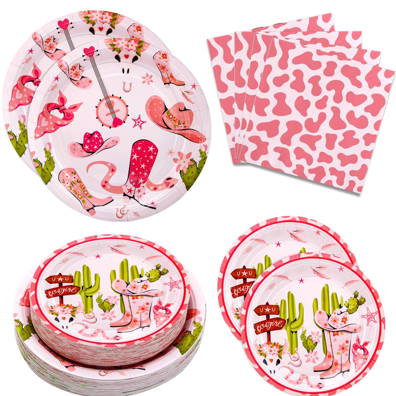 180PCS Pink Cowgirl Party Supplies Set - Western Themed Paper Plates, Napkins for 60 Guests | Perfect for Rodeo Birthday, Bachelorette Party & Cowgirl Decorations | Includes Dinner Plates, Dessert Plates & Napkins | Great for Themed Parties, BBQ Events & Western Celebrations