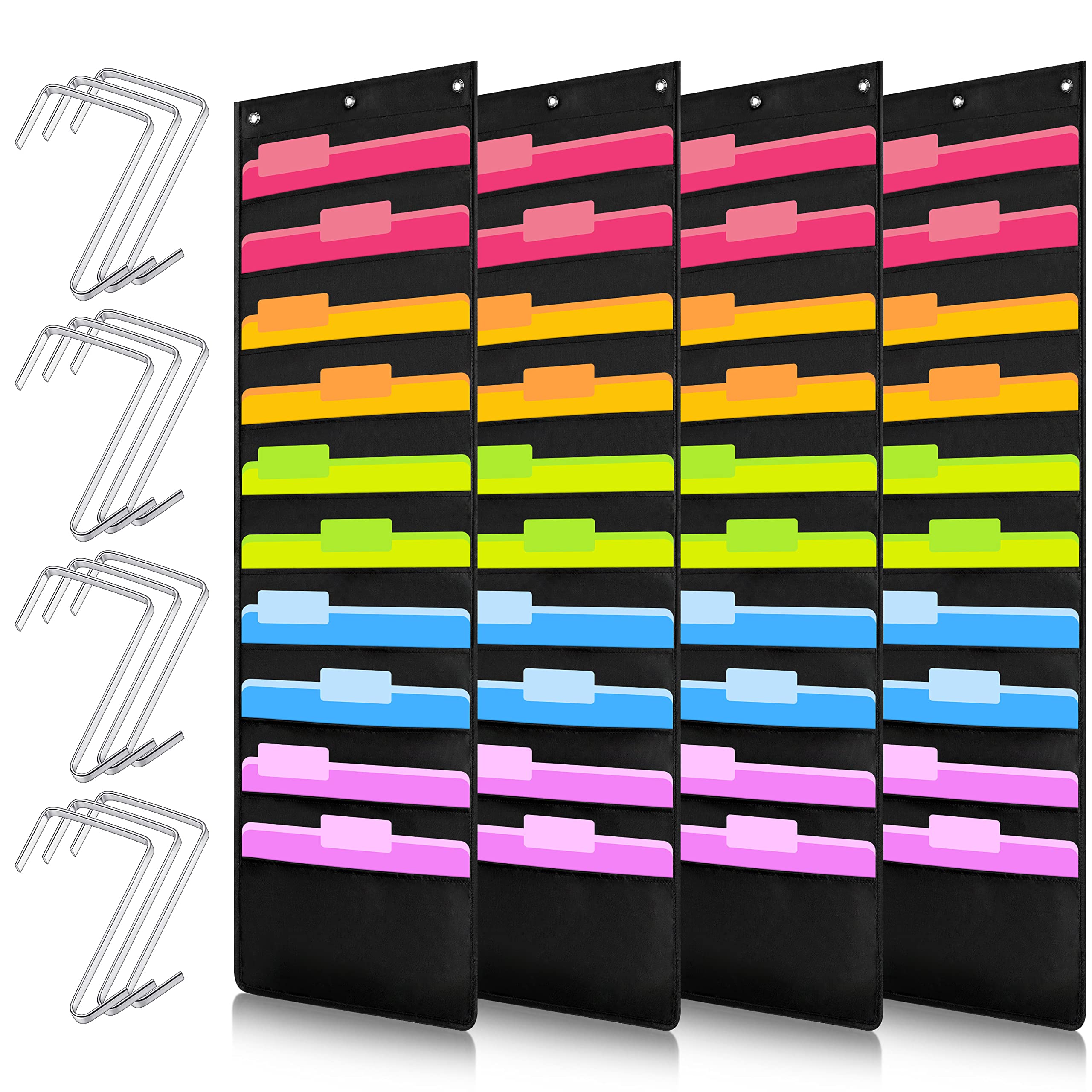Geyee 4 Pack Hanging Wall File Organizer with 10 Pockets - Over Door Hangers Included - Storage Pocket Chart for File Folders, Classroom Mailbox & Home Office Papers - Perfect for Wall Mount Paper Organization in Office, School or Home Use