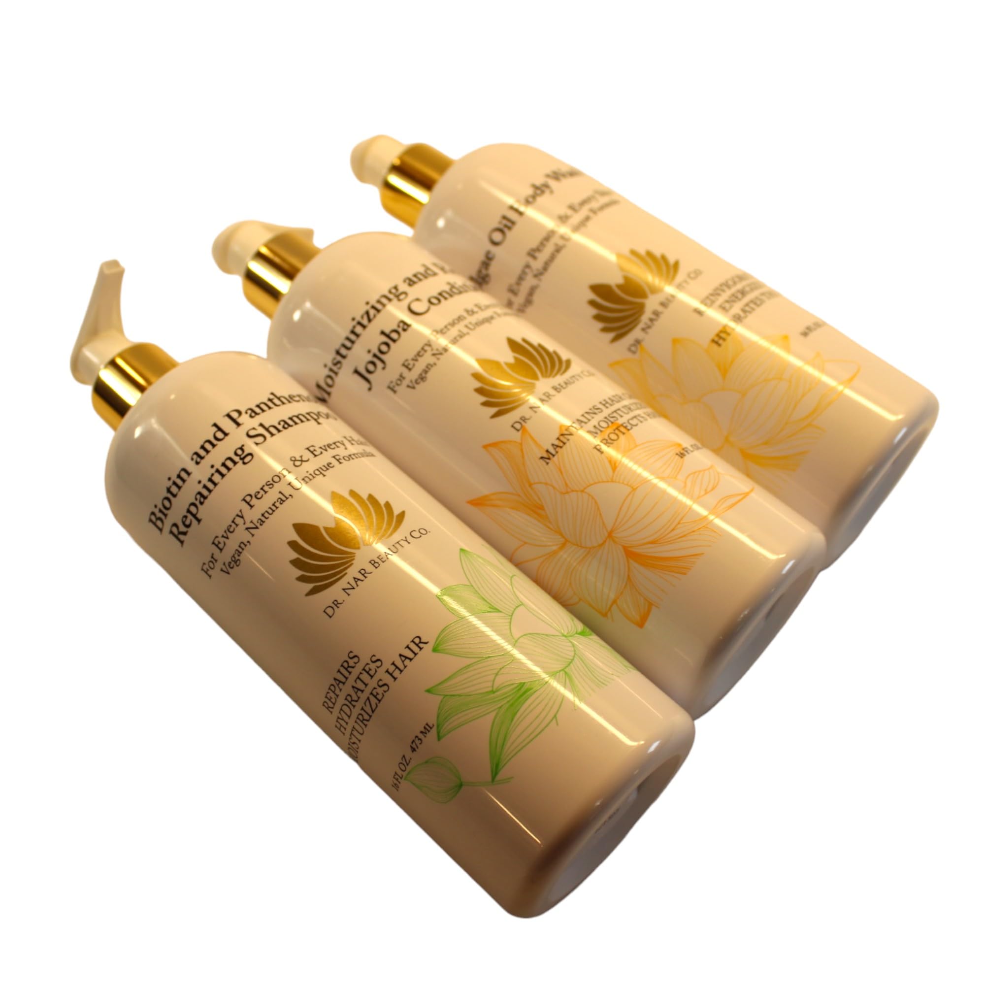 Dr. NAR Beauty Body Wash, Shampoo & Conditioner Set - Natural Vegan Skin & Hair Care for Dry Skin - Moisturizing Hydrating Sulfate-Free Formula - 48 oz - Perfect for Sensitive Skin & Daily Shower Routine