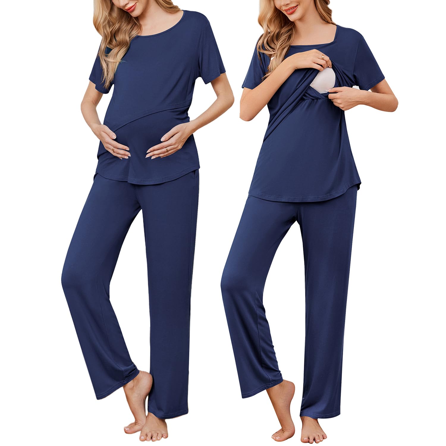 Ekouaer Nursing Pajamas for Women - Maternity Sleepwear with Pockets for Breastfeeding & Postpartum Comfort