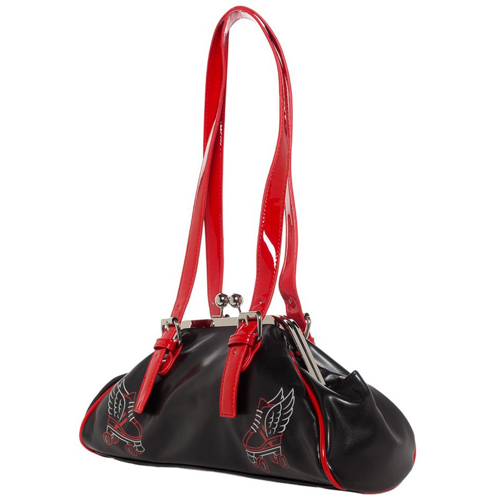 Sourpuss Flying Skate Crossbody Purse - Red & Black Retro Punk Handbag for Women | Perfect for Concerts, Skate Parks & Everyday Use