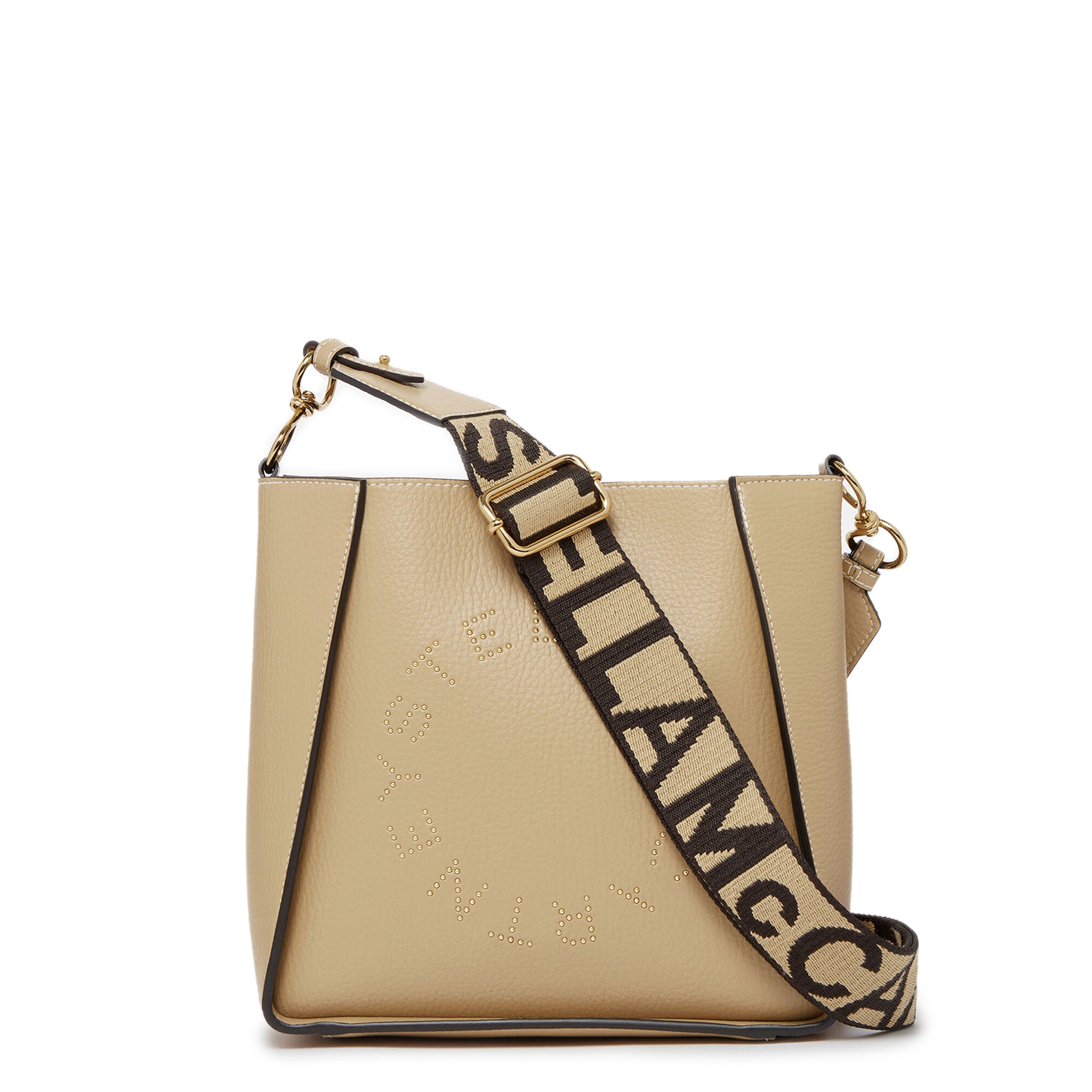 Stella Logo Mini Crossbody Hobo Bag with Grain Studs in Caramel - Stylish & Compact Purse for Women, Perfect for Everyday Use, Travel & Casual Outings