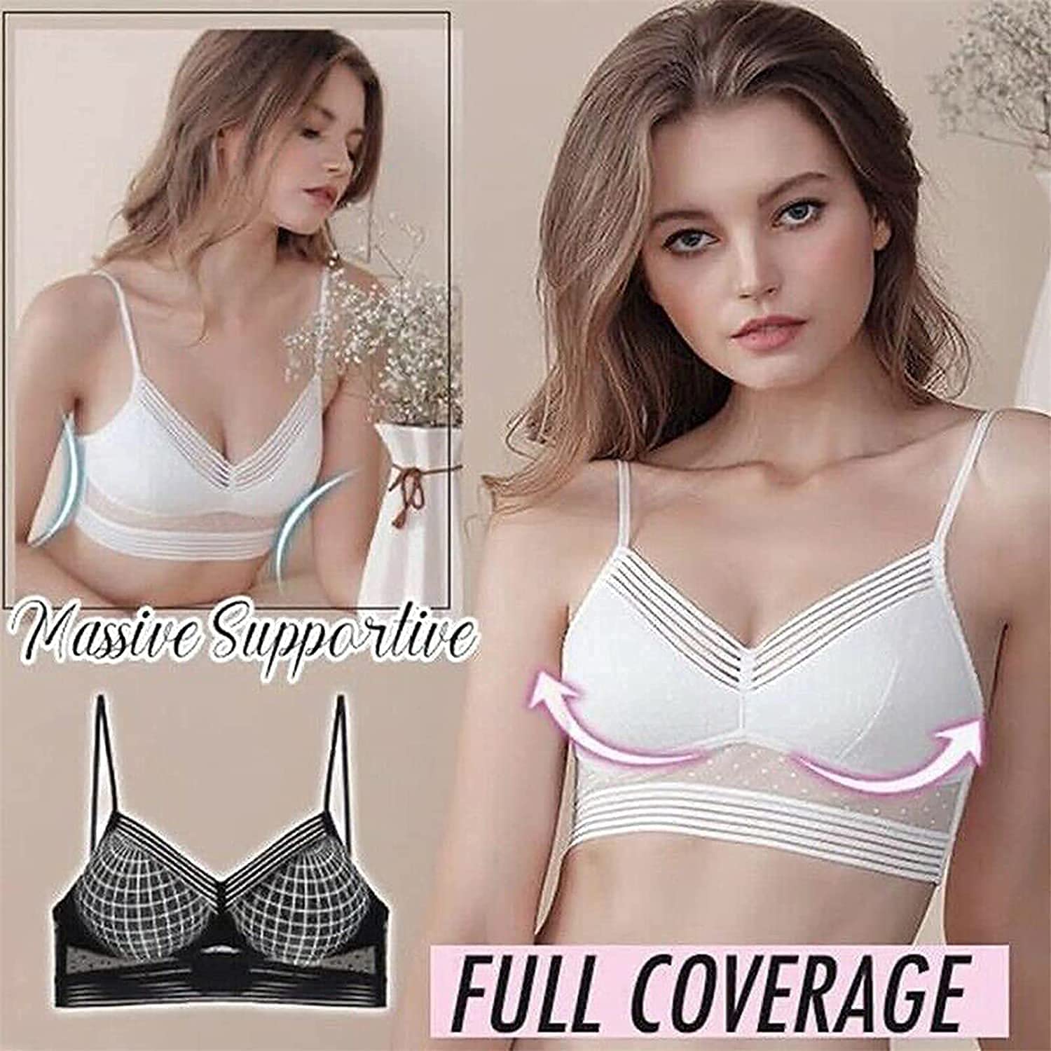 Starry Wireless Lace Bra - Low Back Push Up Lifting Bra for Women, Comfortable U-Back Design - Perfect for Evening Wear, Date Nights & Special Occasions