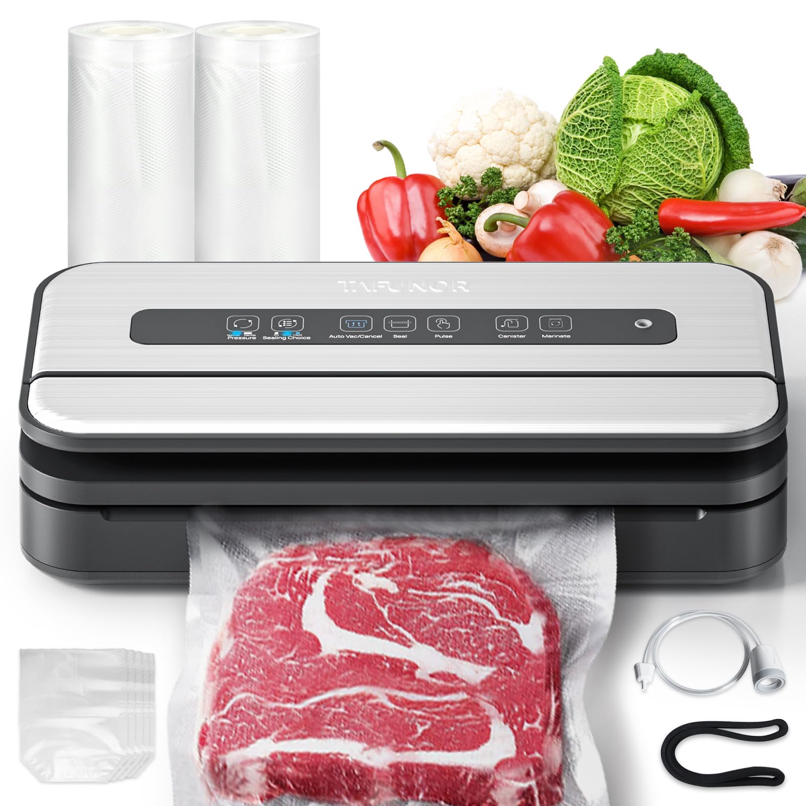 **Powerful 90Kpa Liquid Vacuum Sealer Machine for Food – Double Heat Seal, Built-in Cutter & Bag Storage, Removable Drip Tray | Ideal for Liquid, Dry & Moist Foods | Includes 2 Vacuum Bag Rolls | Perfect for Meal Prep, Sous Vide & Food Preservation**