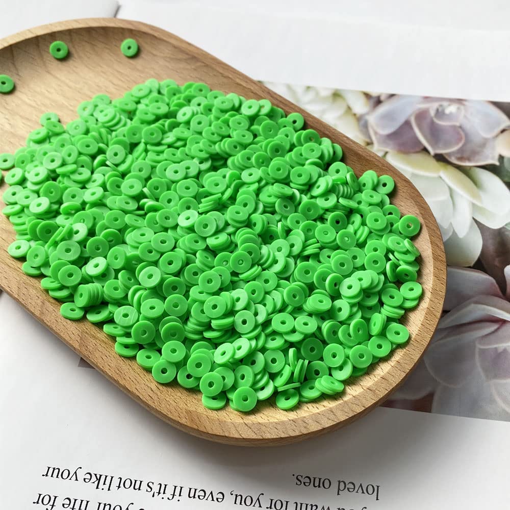 2000pcs Natural Green Polymer Clay Heishi Beads - Flat Round Beads for DIY Jewelry Making, Earrings, Bracelets & Necklaces - Perfect for Boho, Handmade & Craft Projects